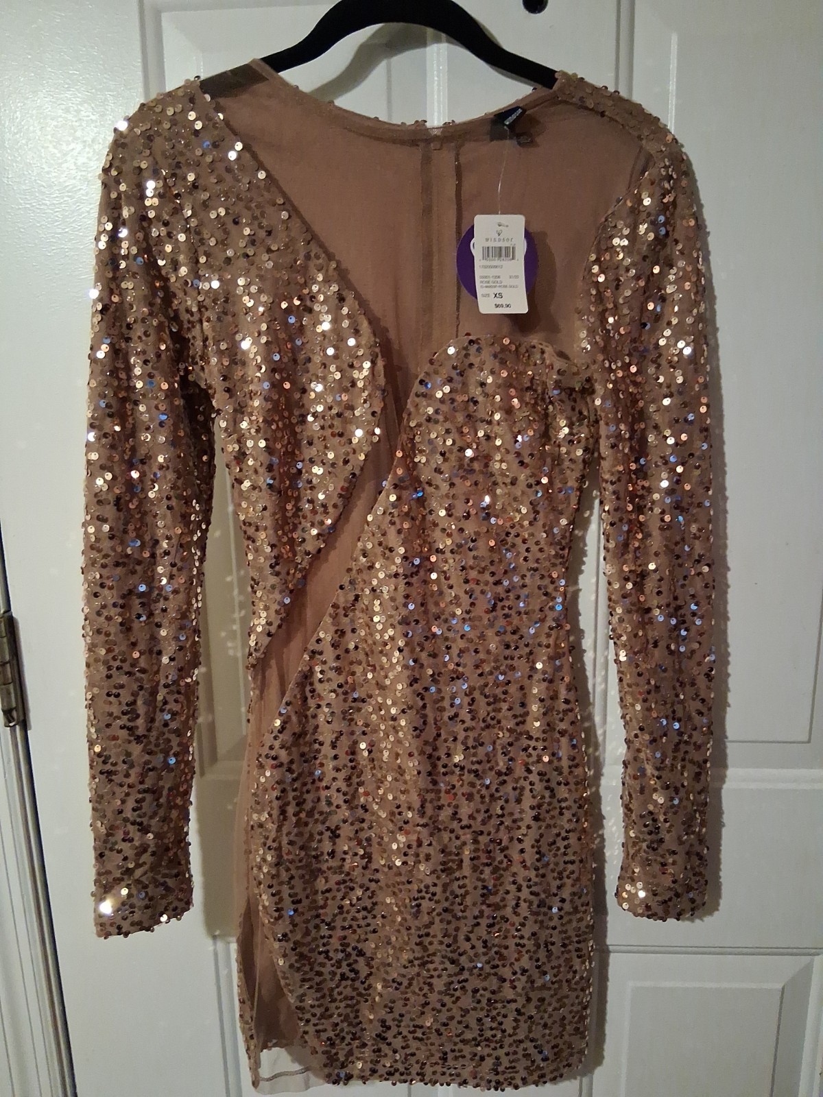 NWT WINDSOR Sheer Gold Sequin Illusion Mesh Panel Long Sleeve Dress XS NWT WINDSOR Sheer Gold Sequin Illusion Mesh Panel Long Sleeve Dress XS