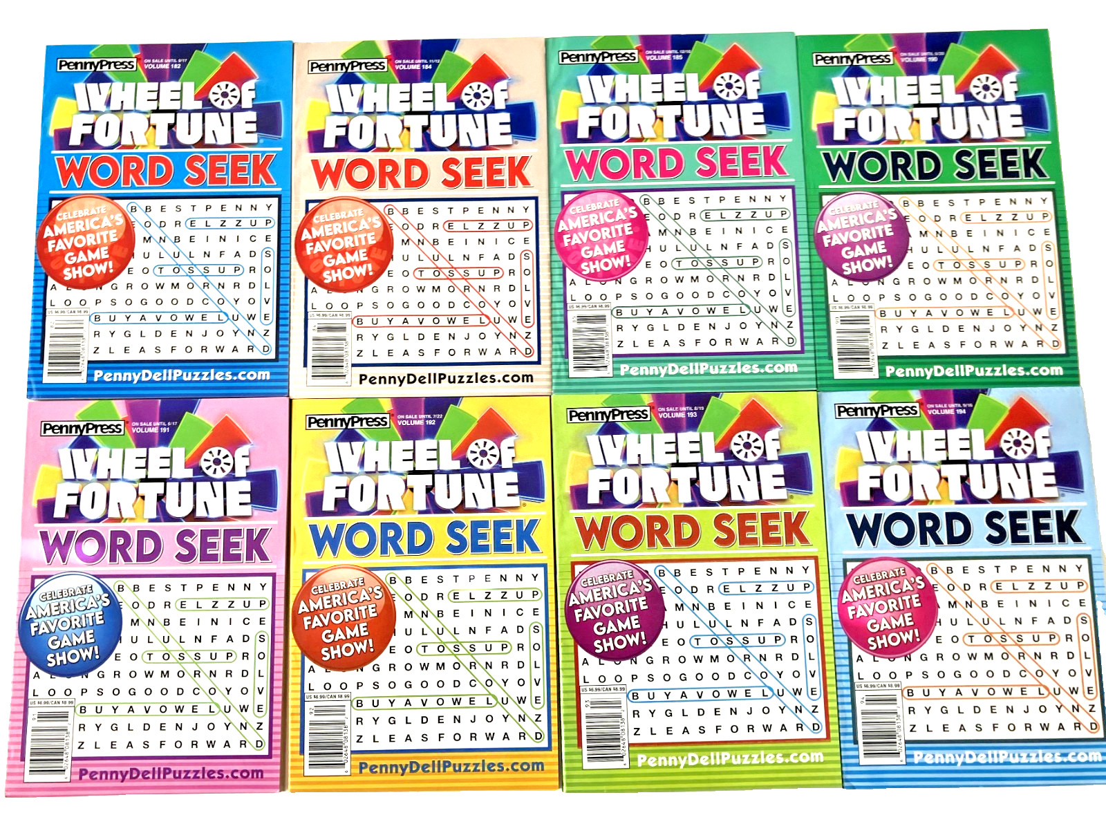 NEW Lot 8 Penny Press Dell WHEEL FORTUNE Word Search Seek Find Puzzle Books NEW Lot 8 Penny Press Dell WHEEL FORTUNE Word Search Seek Find Puzzle Books