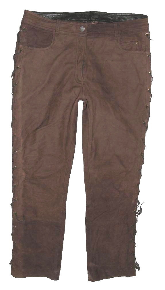 Highway 1 - Leather Jeans for Ladies/Lace-Up Trousers Brown Nubuck Size 44