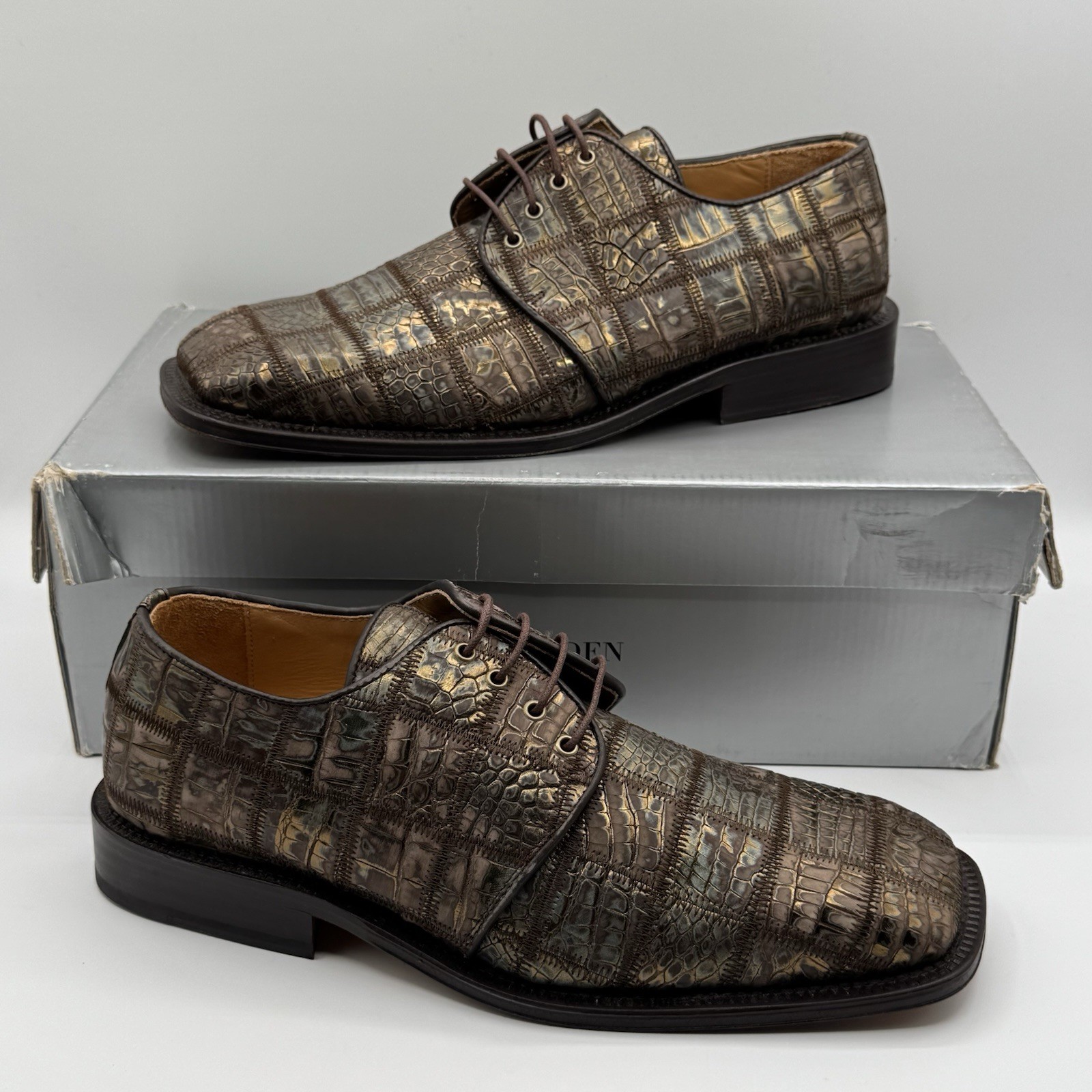 NEW David Eden Mens Alligator Or Crocodile Leather Dress Shoes Derby SZ 9