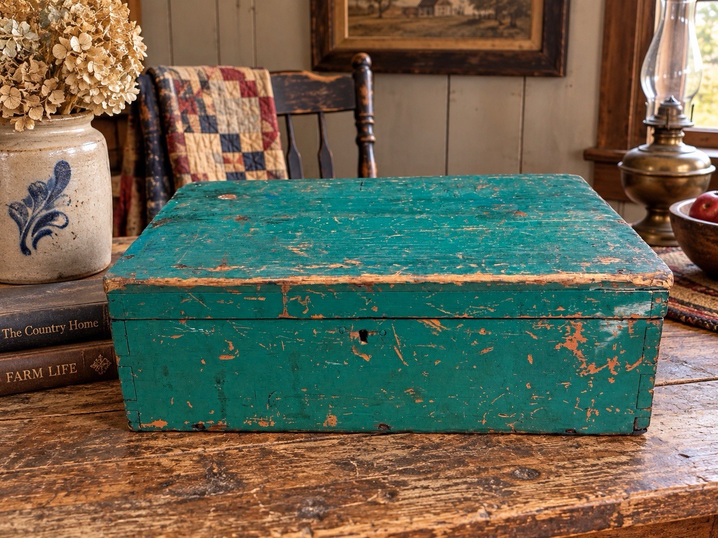 Primitive Wood Document Box Trunk Tool Box Green Paint Dovetailed Antique Primitive Wood Document Box Trunk Tool Box Green Paint Dovetailed Antique