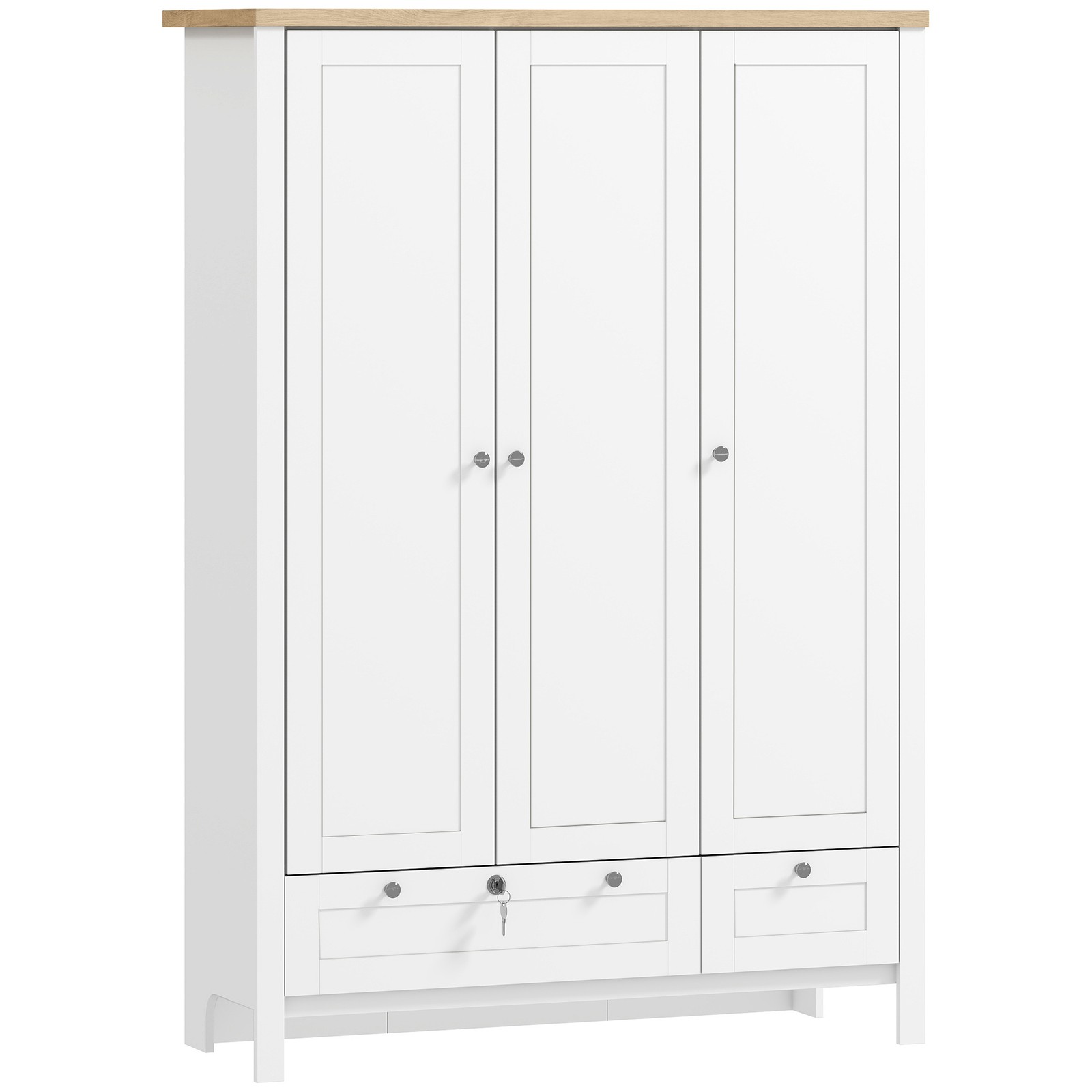 Wardrobe Closet with 3 Doors and 2 Drawers Bedroom Armoire White