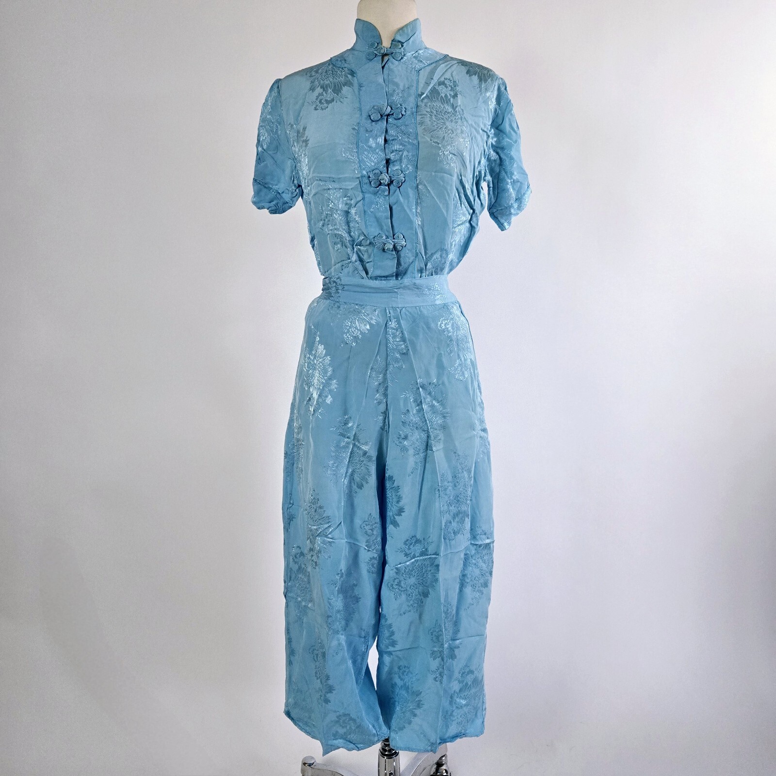 RARE VTG 1940s Arldon Crepe Rayon Lingerie Japan Robe Pajama 3 Piece Set S / M