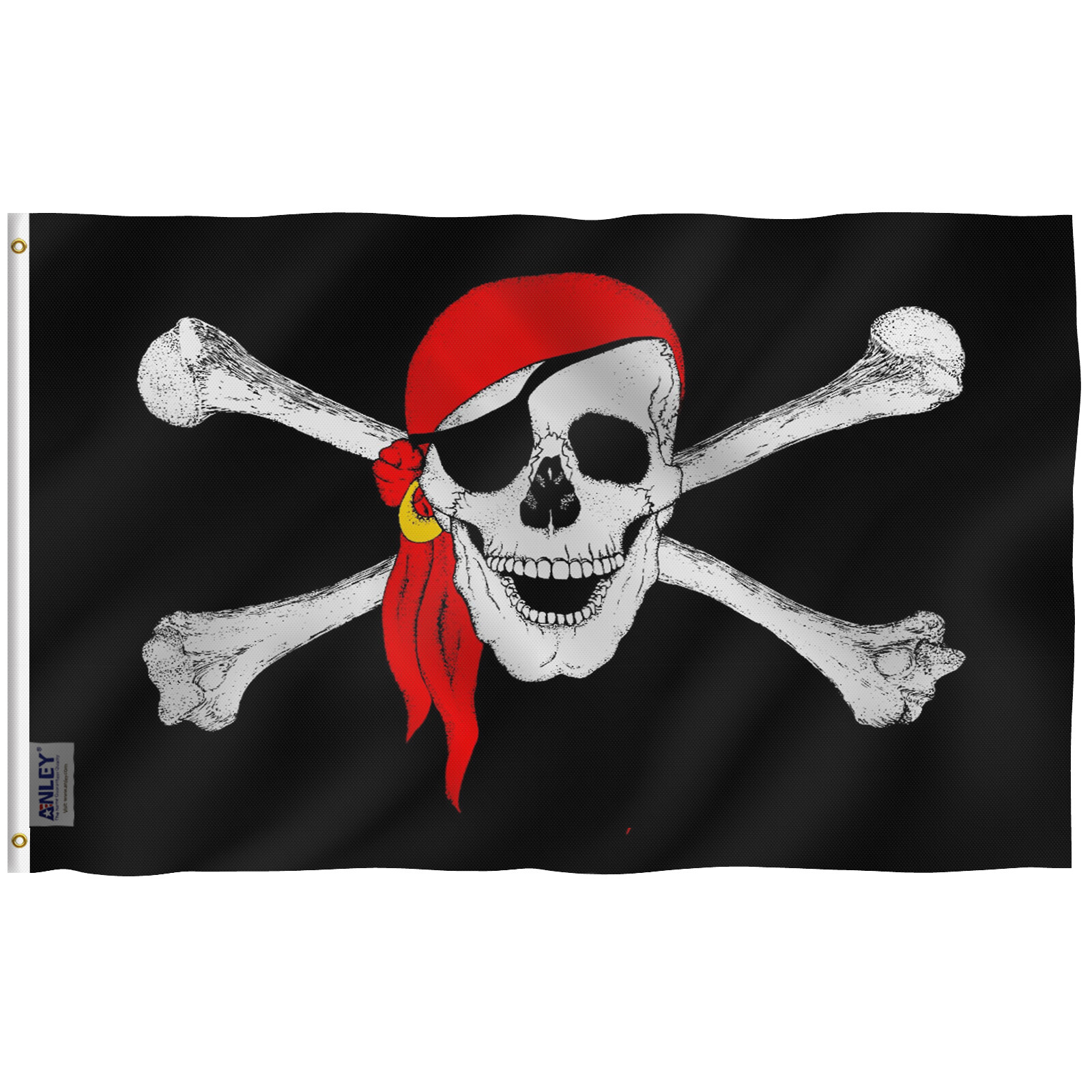 Anley Fly Breeze 3x5 Foot Jolly Roger Flag with Red Bandana Pirate Flags