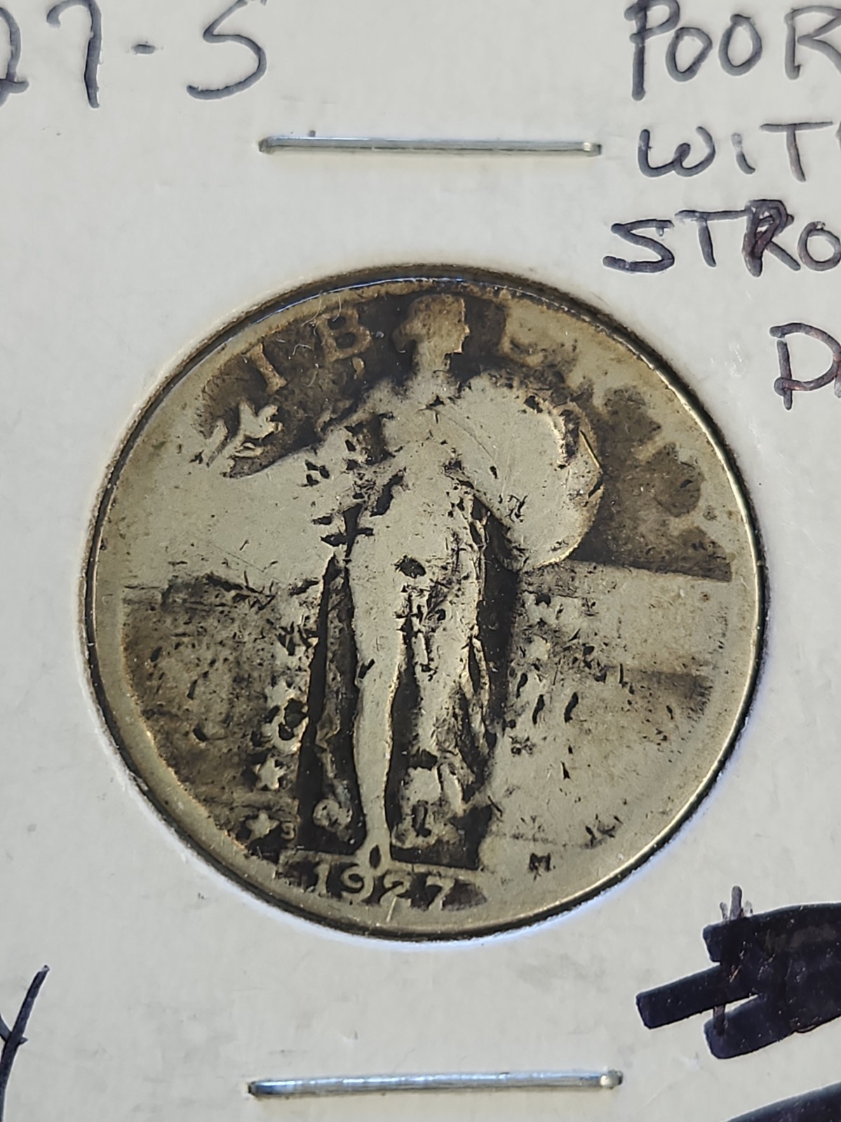 1927-S Standing Liberty Quarter Vg Scratch Details 
