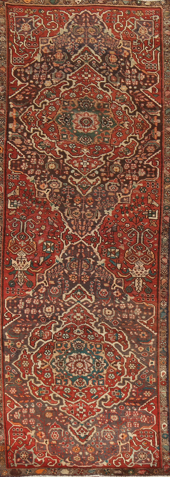 Vintage Rust Wool Hand-made Traditional Tribal Geometric Runner Rug 3x11 Carpet