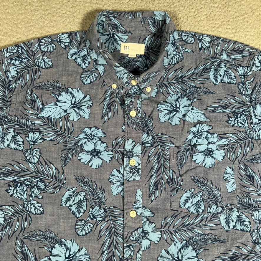 Gap Shirt Mens XL Blue Floral Chambray Button Down Casual Preppy 100% Cotton