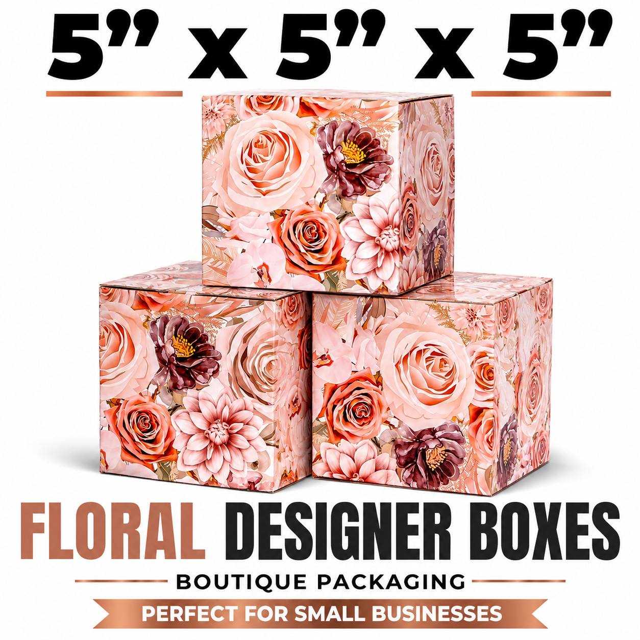 5x5x5 Boho Floral Designer Shipping Boxes 32 ECT Boutique Gift Mailers