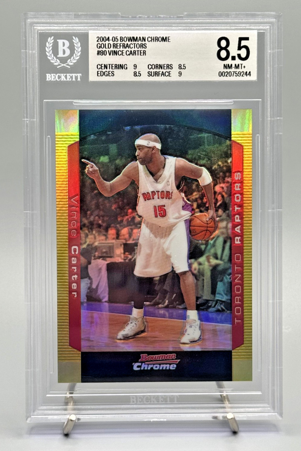 Vince Carter 2004-2005 Bowman Chrome Gold Refractor #80 - /50 - BGS 8.5