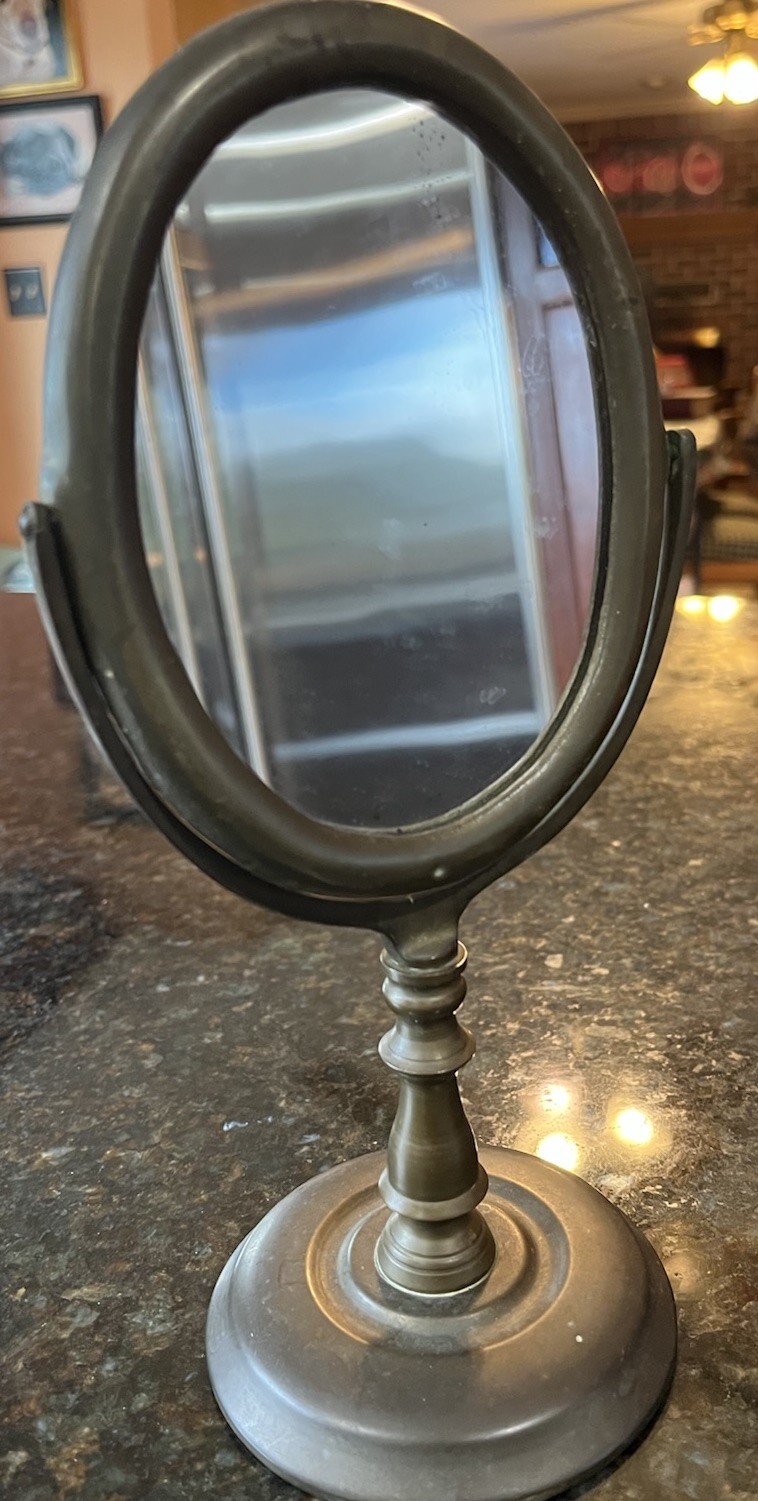 VTG Brass Oval Mirror Vanity Make Up 10”