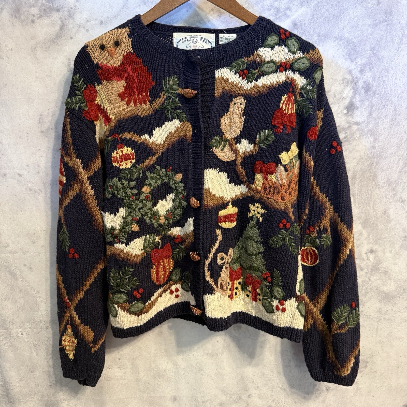 Vintage Eagle\'s Eye Christmas Sweater Cardigan 90s 1996 Size Medium 