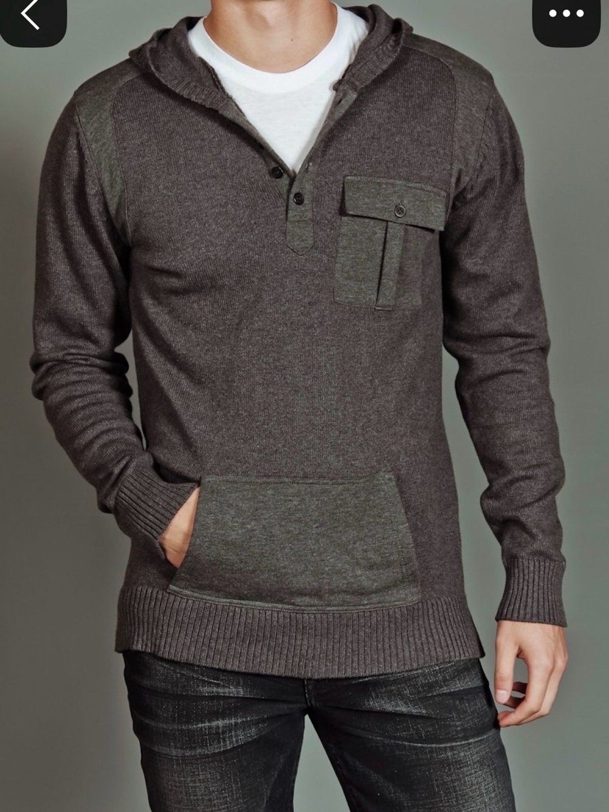 Civil Society We The People Henley Hooded Knit Sweater Elbow Patches M Dark Gray