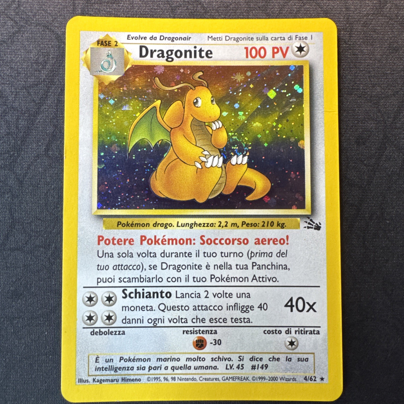 Swirl Dragonite 4/62 Fossil Holo Rare Italian Pokemon Swirl Dragonite 4/62 Fossil Holo Rare Italian Pokemon