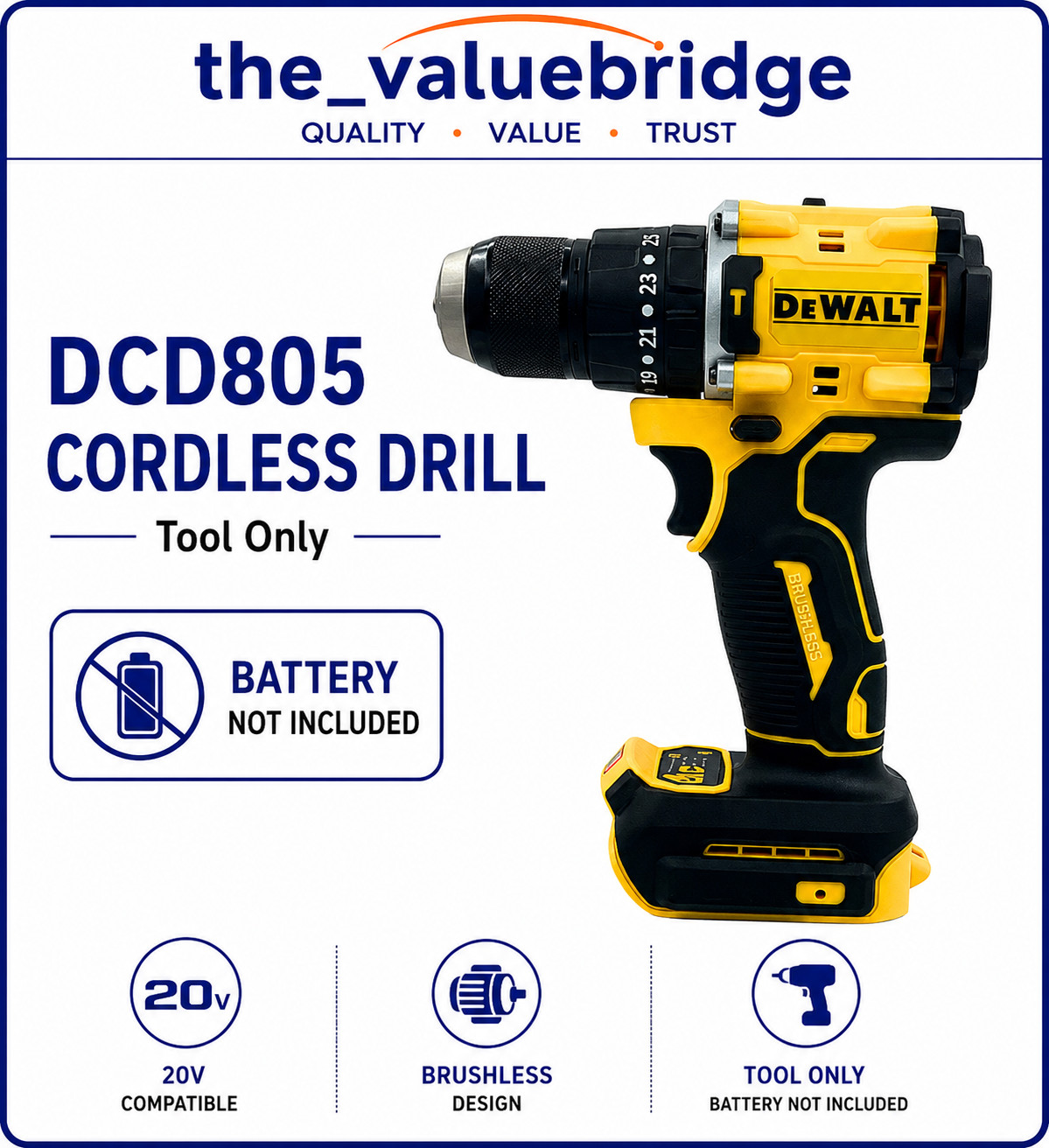 DEWALT DCD805 20V MAX Brushless Hammer Drill Impact Screwdriver