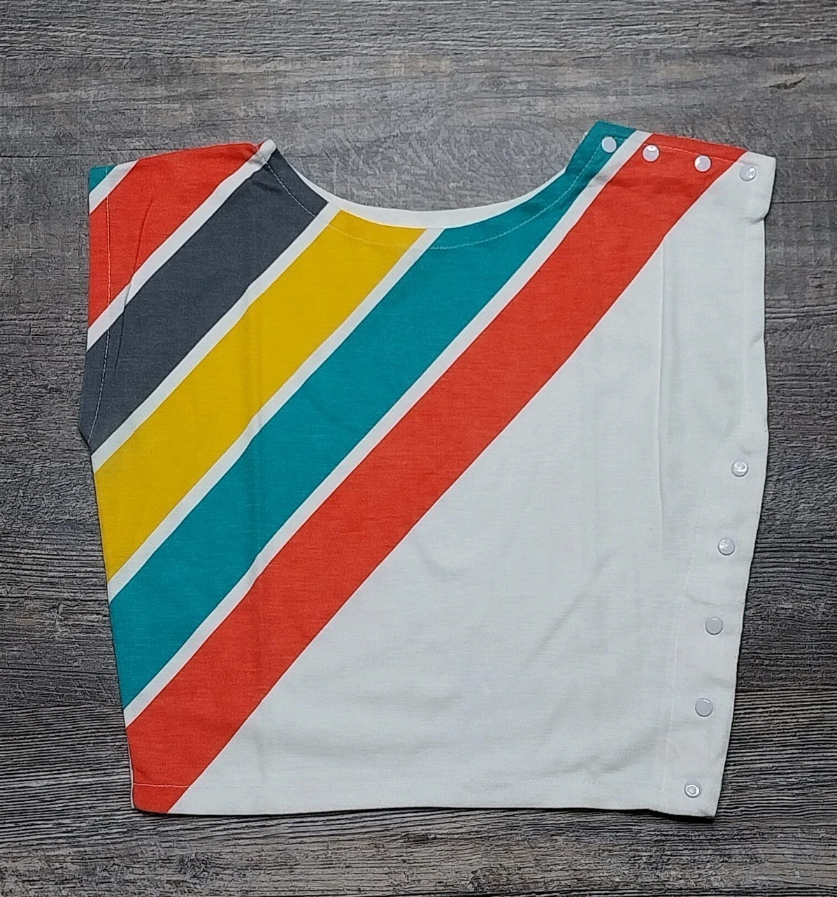 Vtg Women\'s Shirt 80s Sz Small Striped Snaps Surf Beach Belly Crop Top USA