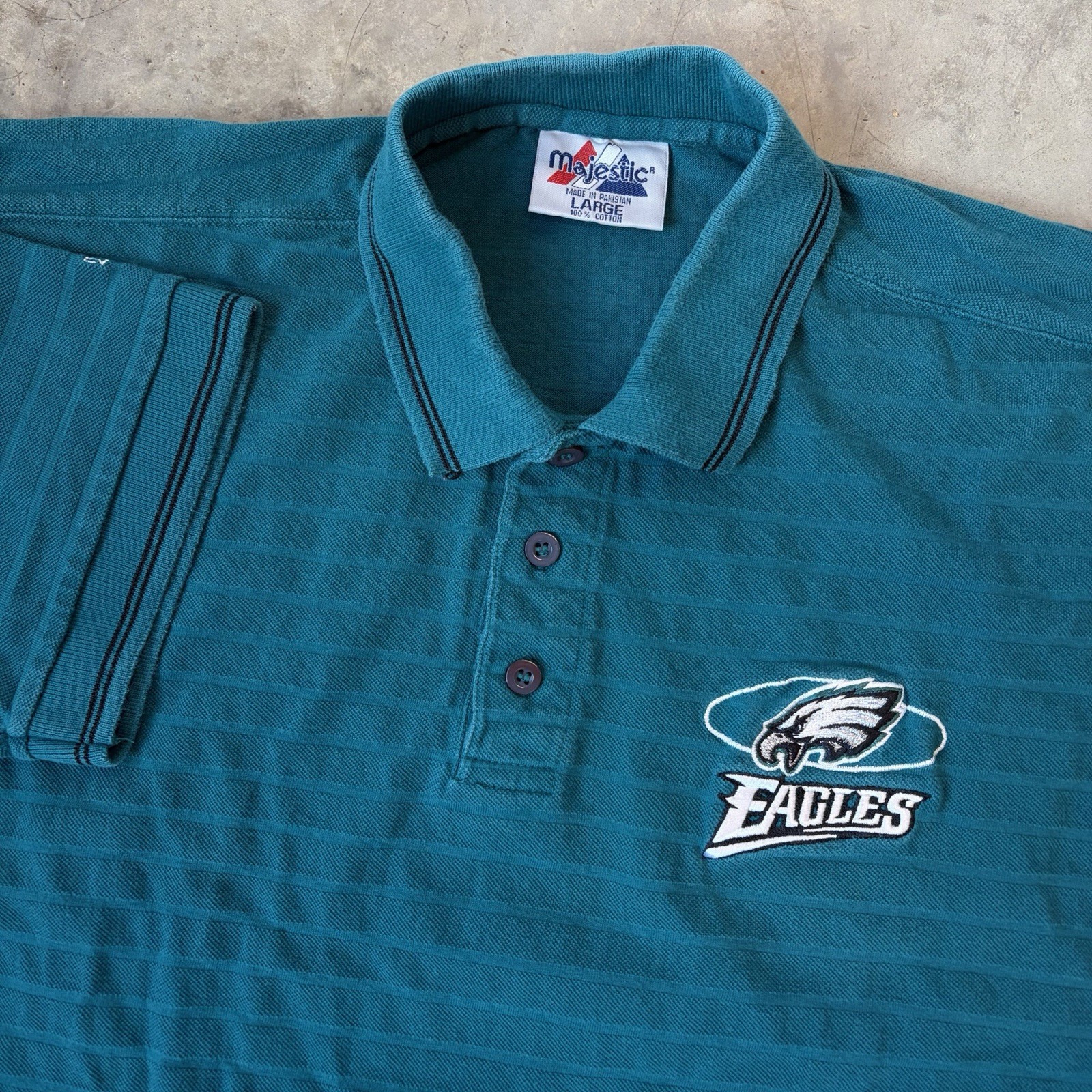Vintage 90s Majestic Philadelphia Eagles NFL Polo Shirt Embroidered Logo Large