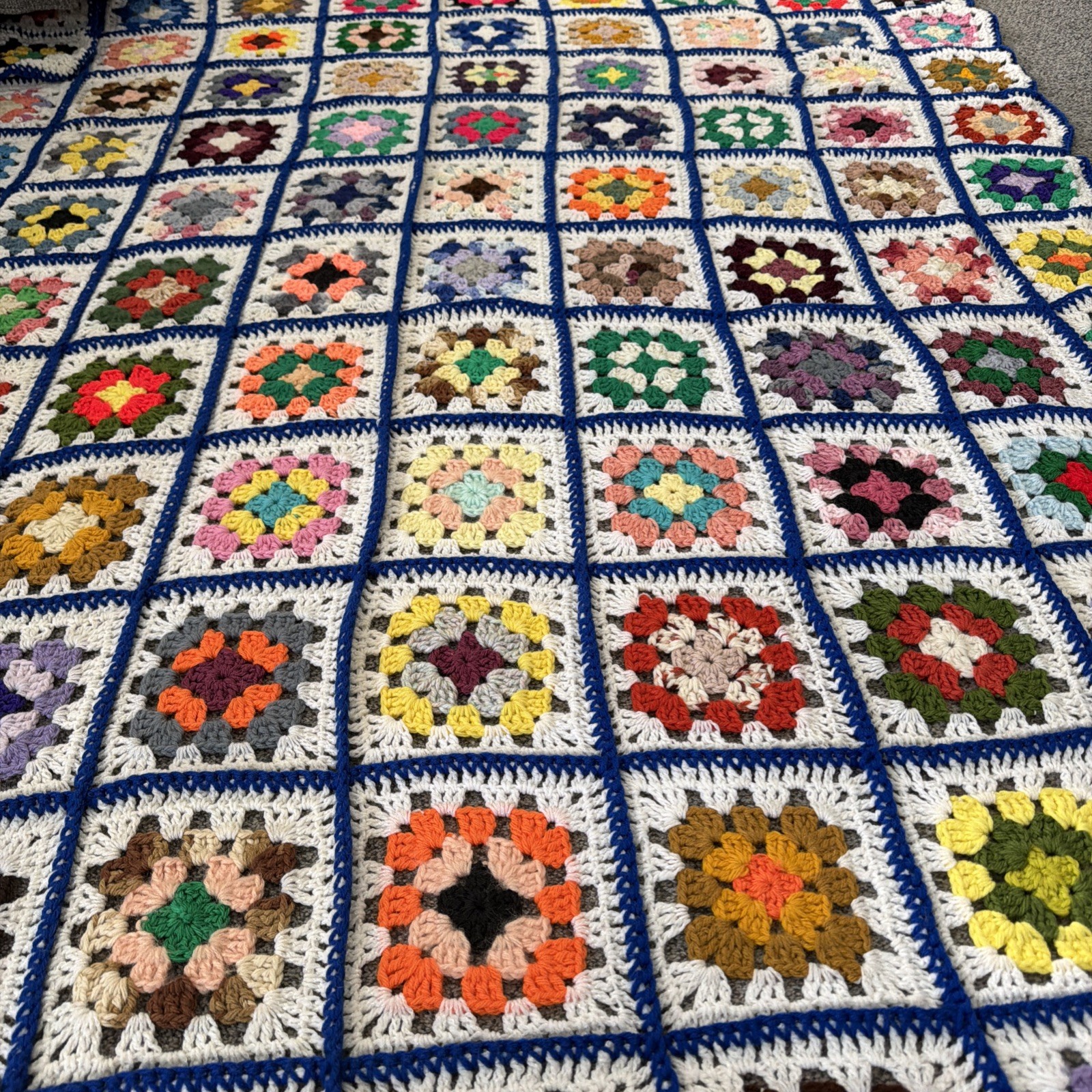 Vtg Hand Crocheted Colorful Granny Swuare Afghan Blanket 75” By 65” Perfect Cond Vtg Hand Crocheted Colorful Granny Swuare Afghan Blanket 75” By 65” Perfect Cond