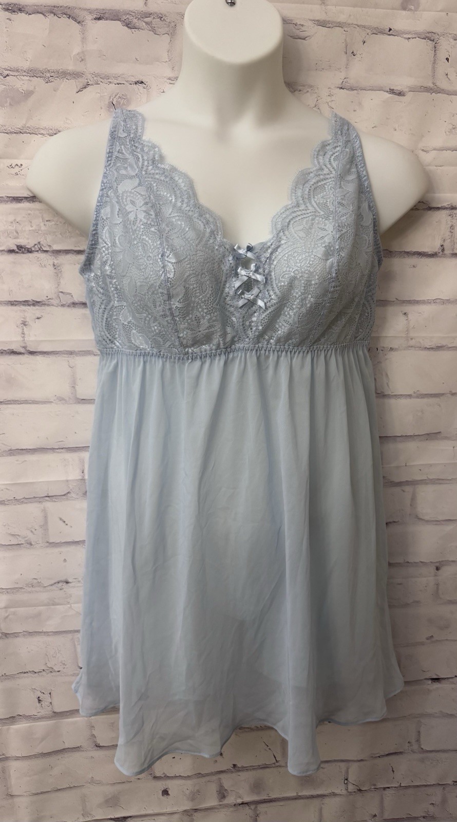 Cacique Plus Size 18/20 Babydoll Neglige Blue Chiffon Sheer Sexy Lace Feminine