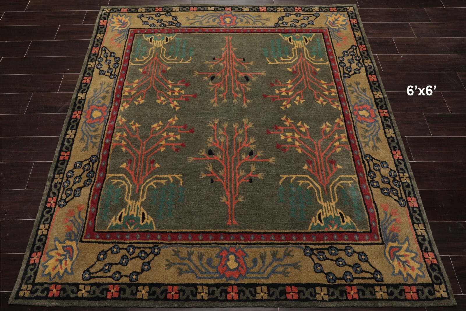 LoomBloom 6\' x 6\' Square Donegal Arts & Crafts Handmade 100% Wool Area Rug
