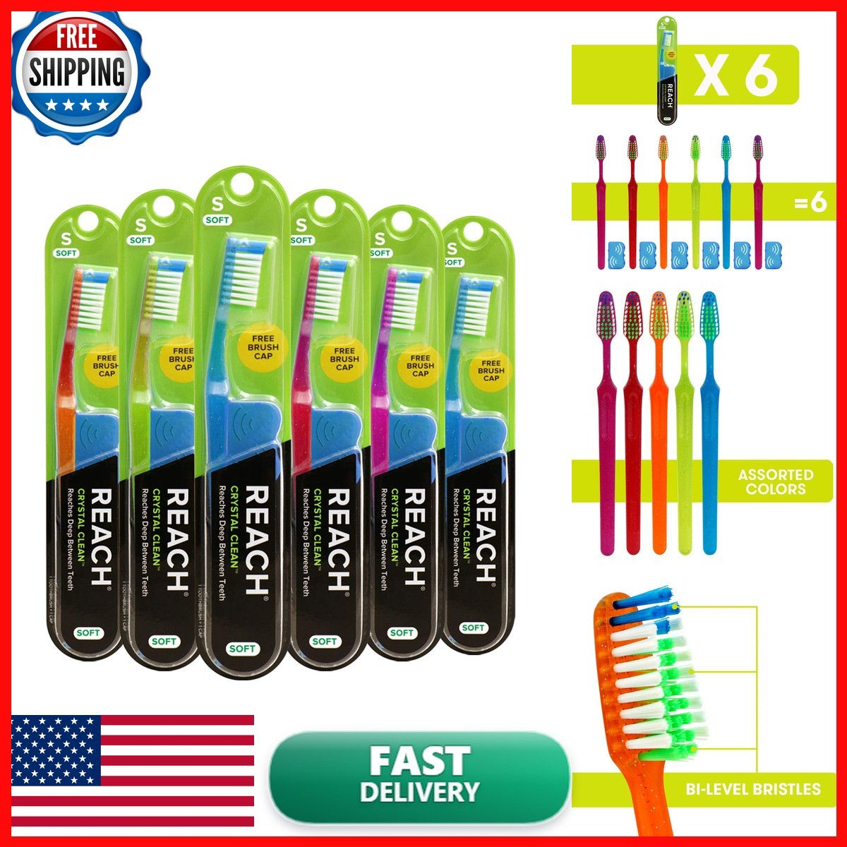 Reach Crystal Clean Soft Bristle Toothbrushes 6 Pack Reach Crystal Clean Soft Bristle Toothbrushes 6 Pack