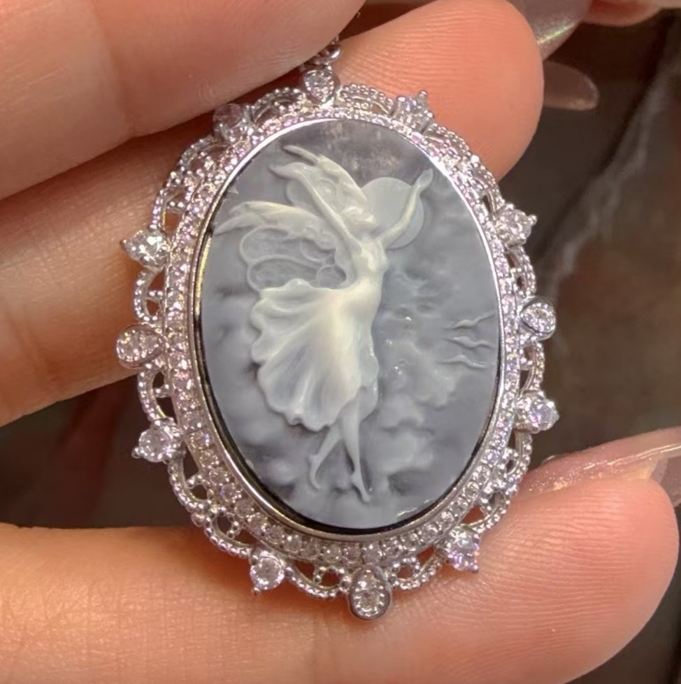 925 sterling silver gray Agate Cameo vintage jewelry Pendant estate jewelry 925 sterling silver gray Agate Cameo vintage jewelry Pendant estate jewelry
