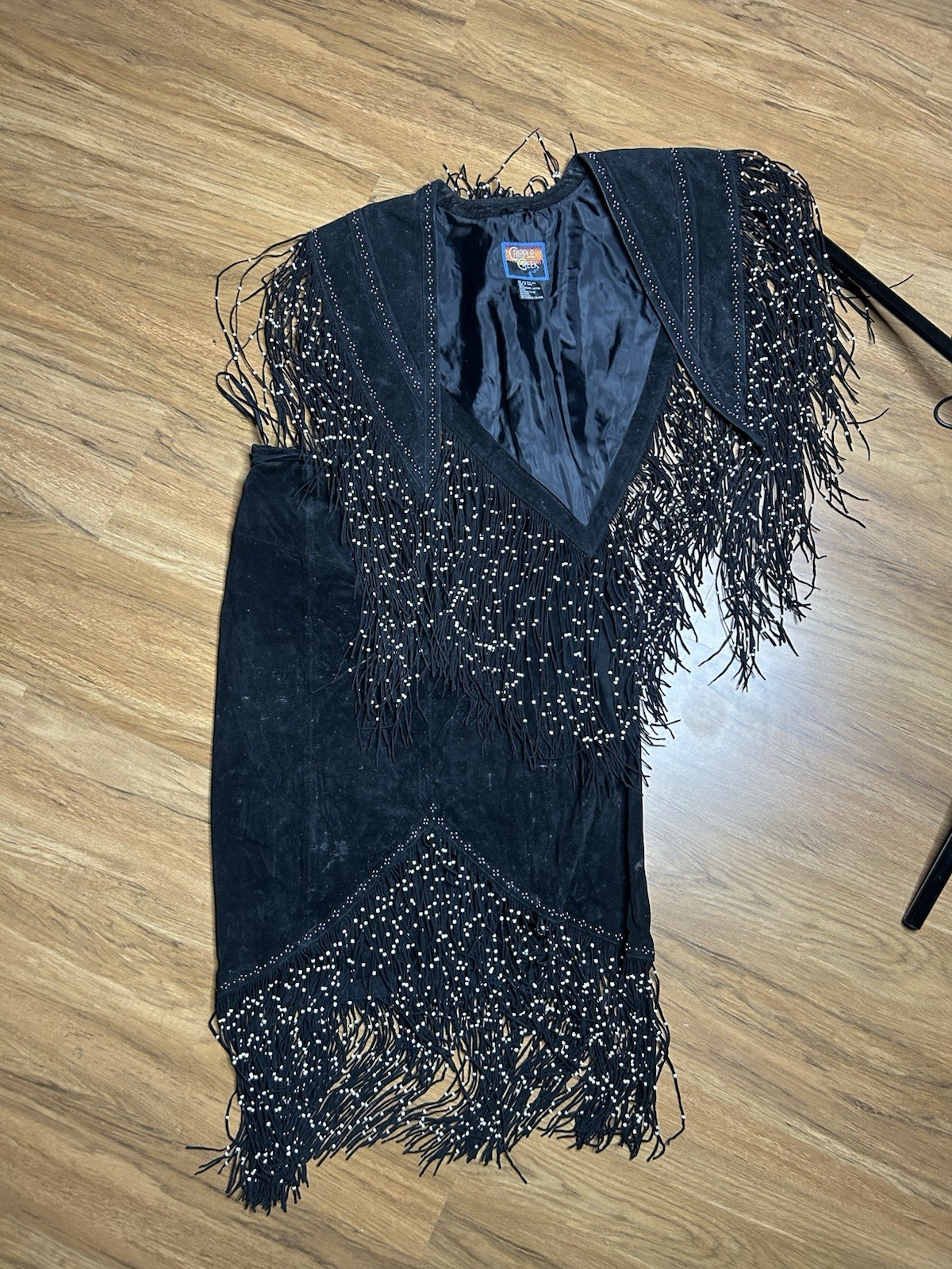 Cripple Creek Shawl Vest Western Leather Studded Bead Fringe Capelet With Skirt