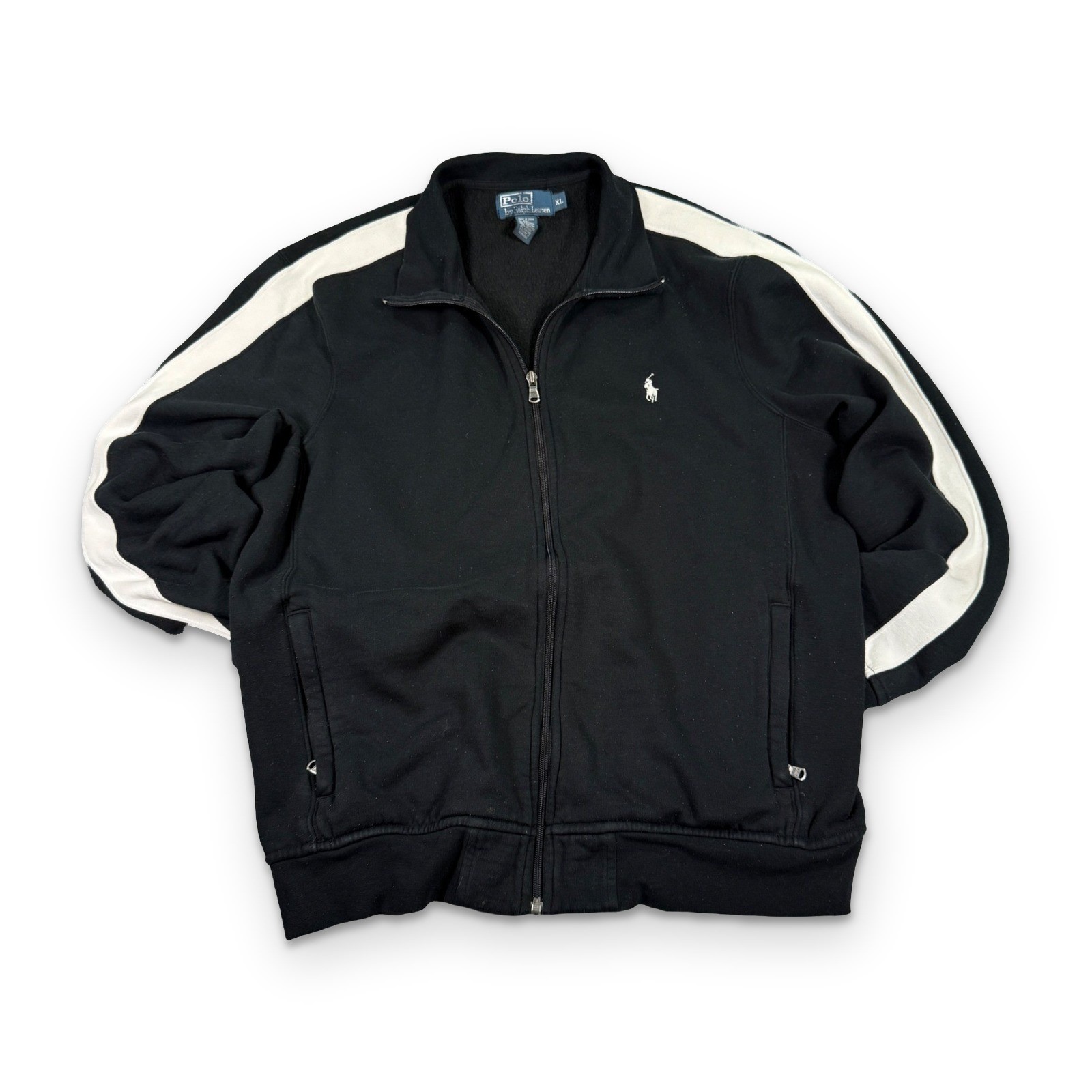 Vintage Polo Ralph Lauren Track Jacket Mens XL Black White Stripe Full Zip Pony