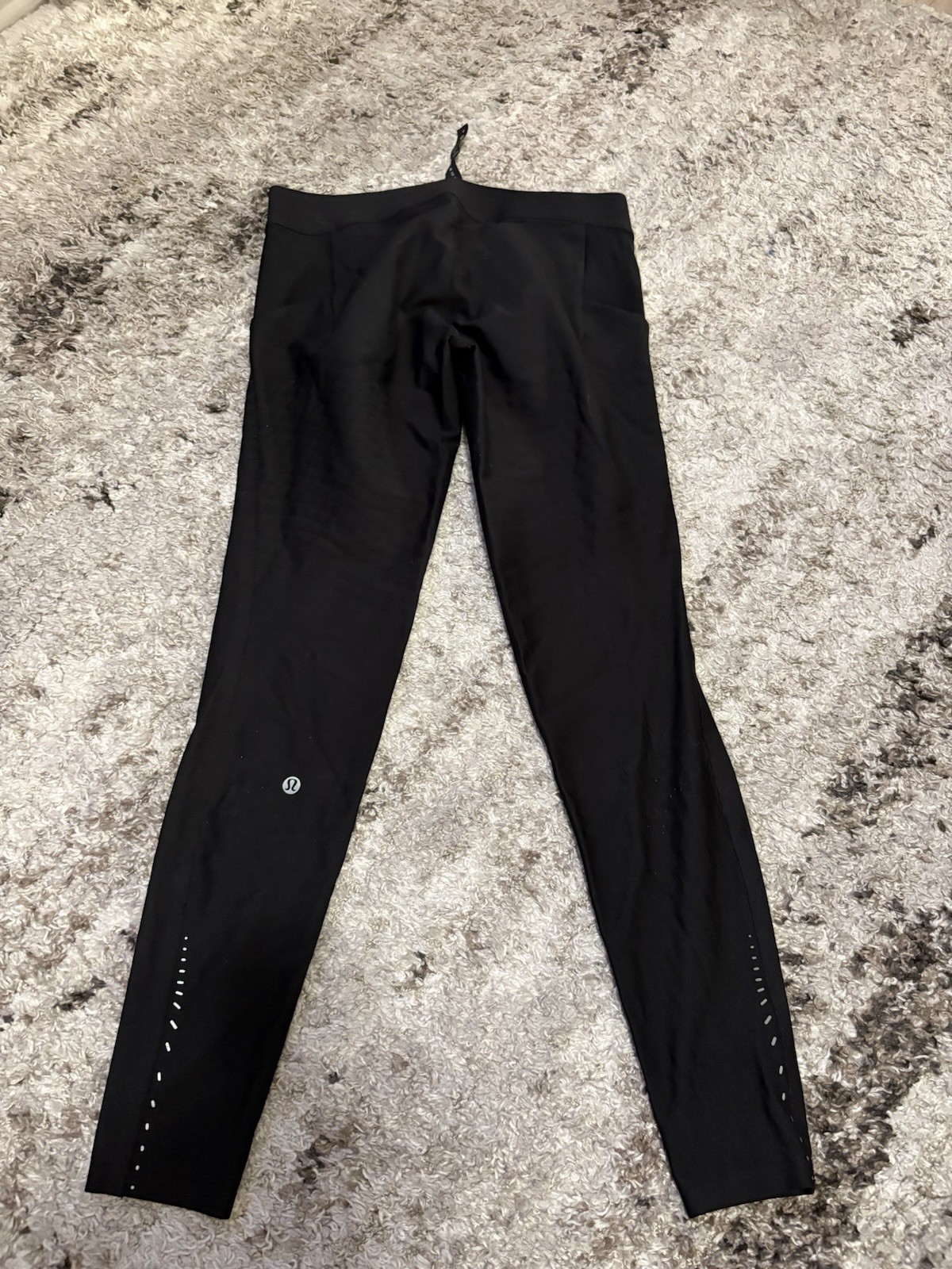 EUC LULULEMON Men Medium SenseKnit Running Tight Legging Pants Black Reflective 