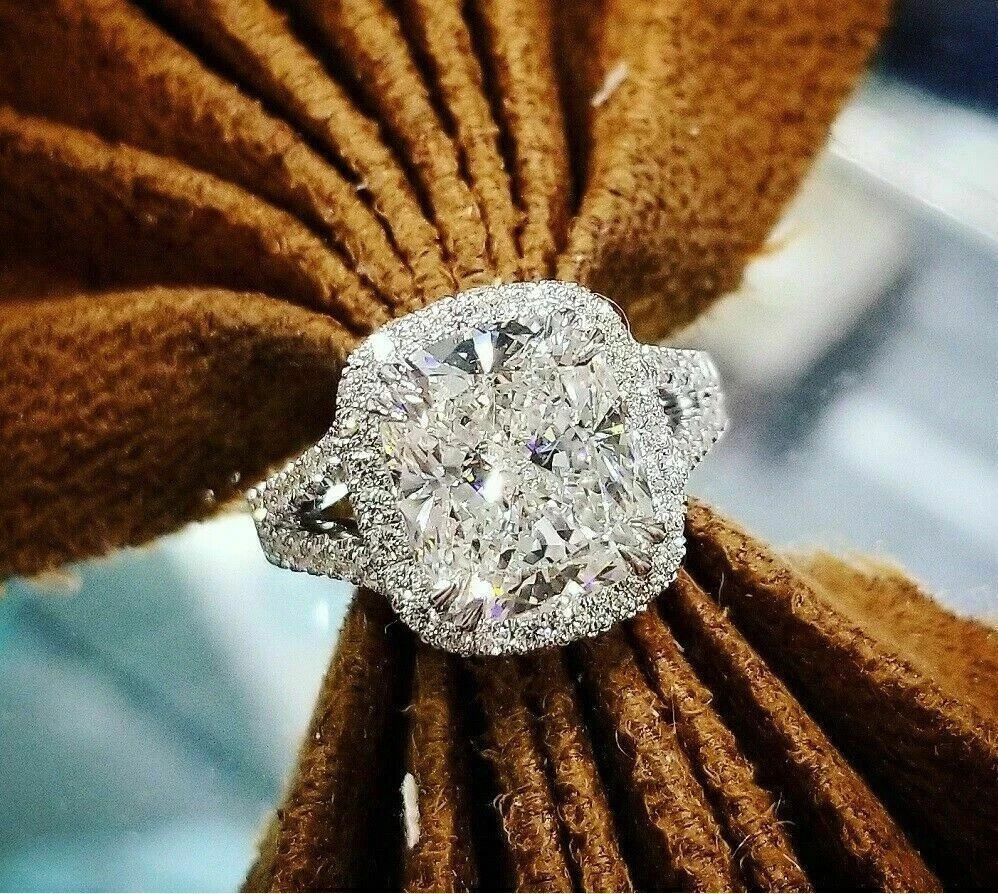 3.0Ct Cushion Cut Moissanite Halo Engagement Wedding Ring 14k White Gold Plated