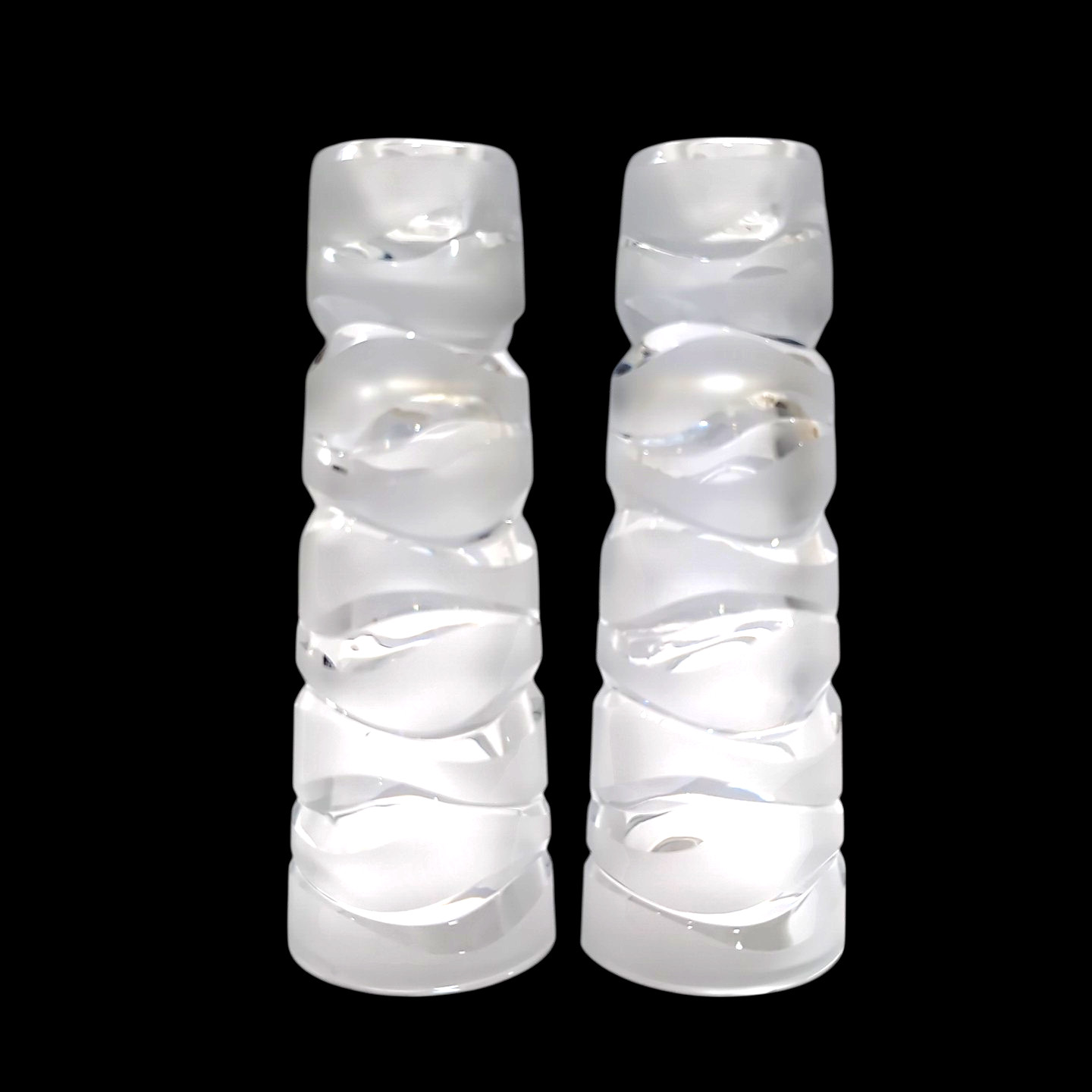 Pair JG Durand Art Deco Clear/Satin Frosted Candlesticks for Taper Candles