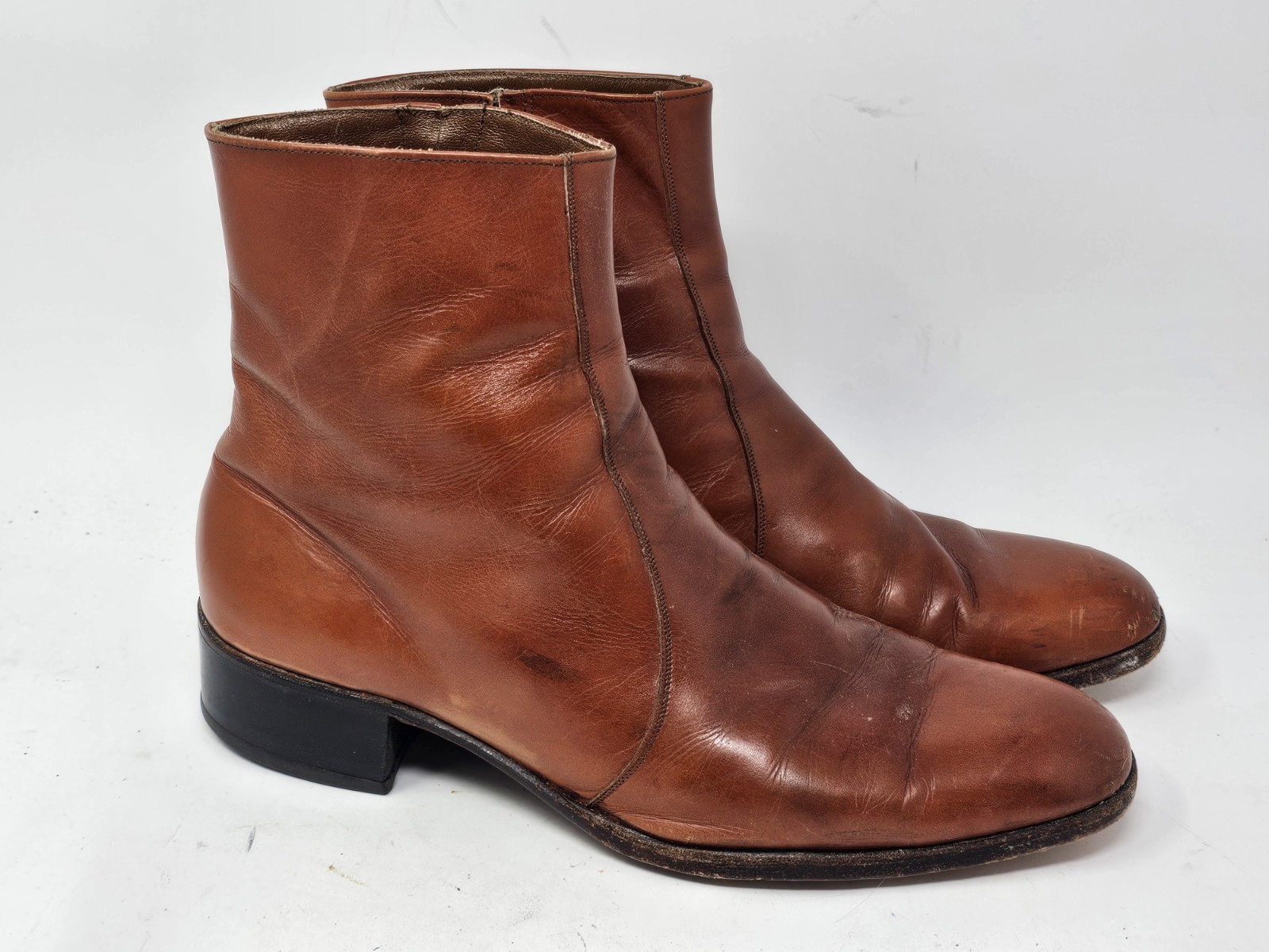 VINTAGE Florsheim Imperial Boots Mens 12 C Brown Leather Side Zip Ankle Dress