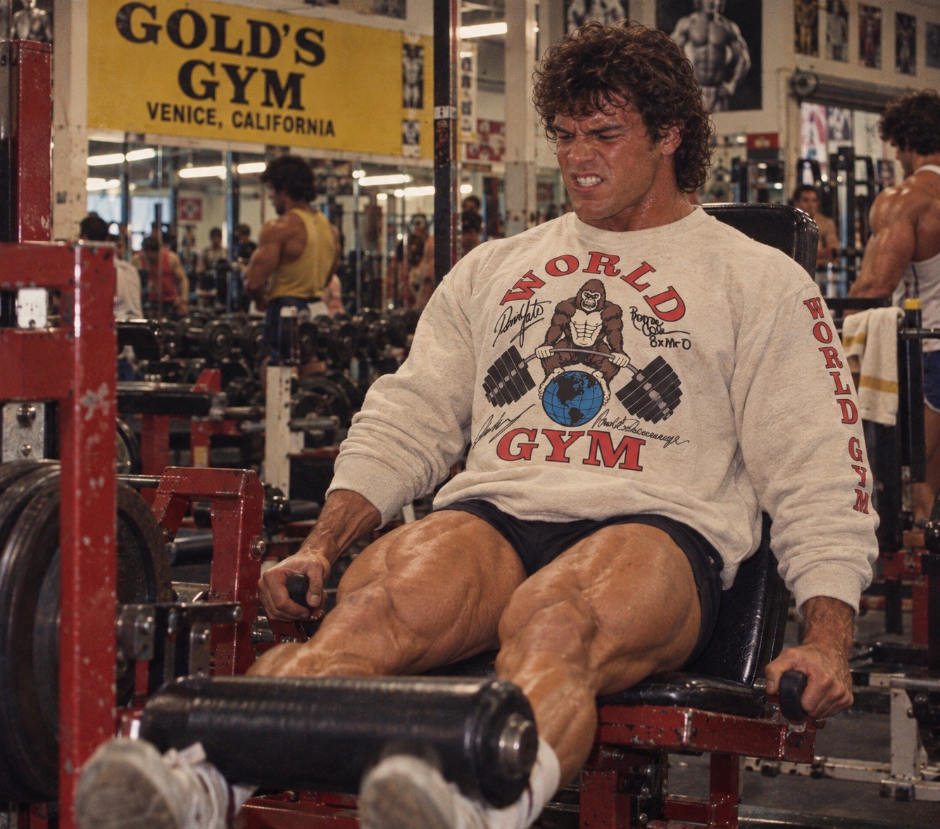 Vintage Style 80s World Gym Logo Front/Back on Tan Oatmeal Medium - 2XL Crewneck Vintage Style 80s World Gym Logo Front/Back on Tan Oatmeal Medium - 2XL Crewneck