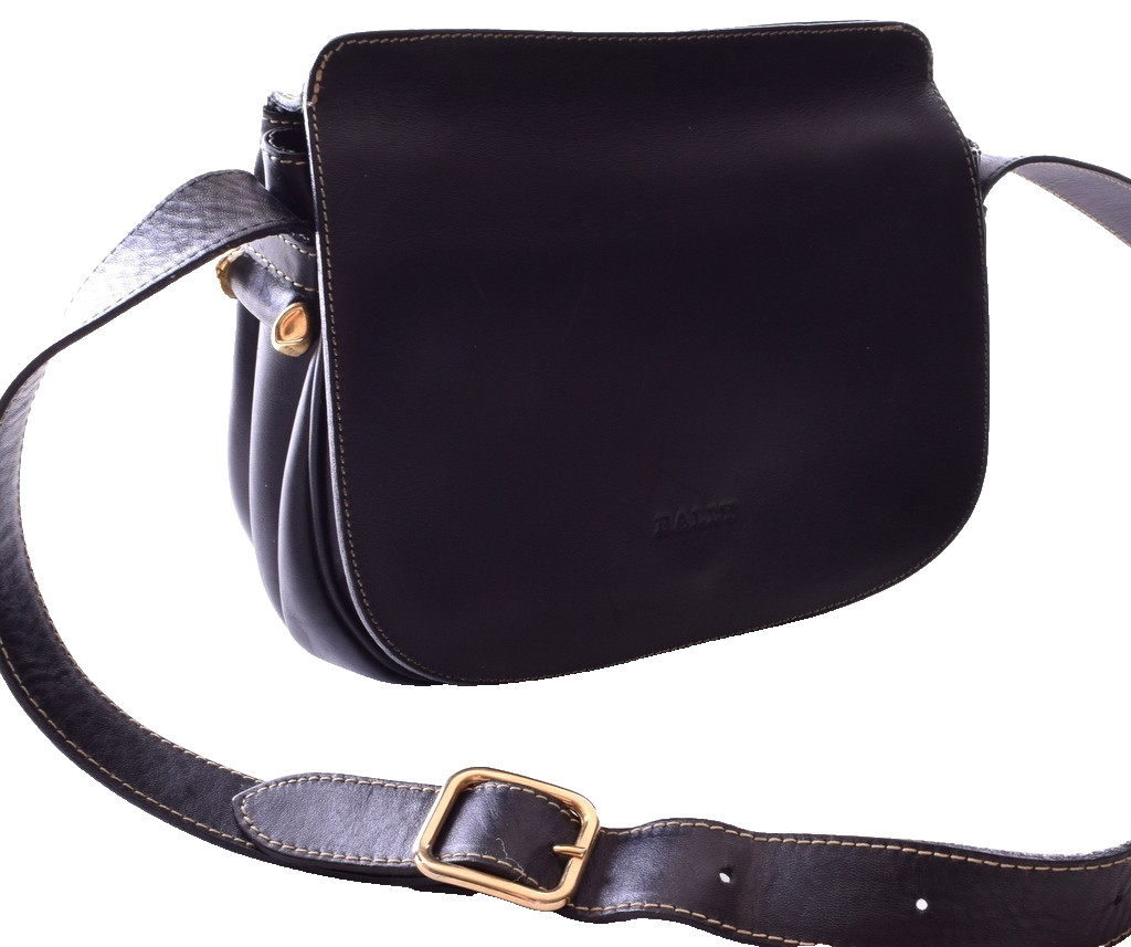 BALLY Made in Italy Black Leather Saddle Bag Shoulder Crossbody Vintage 90s 