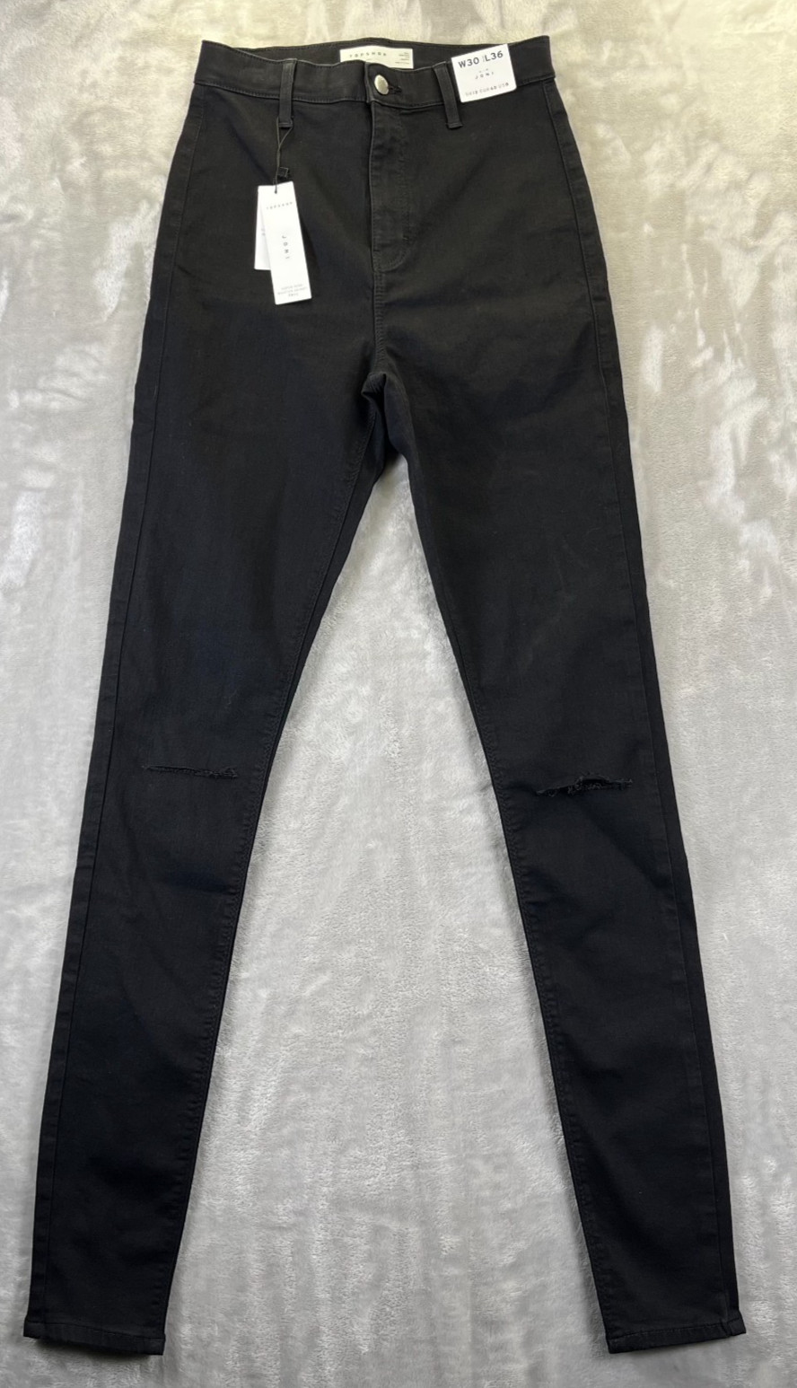 TOPSHOP Women’s Jeans Size 8 Black Joni Tapered High Waist Skinny Distressed NWT