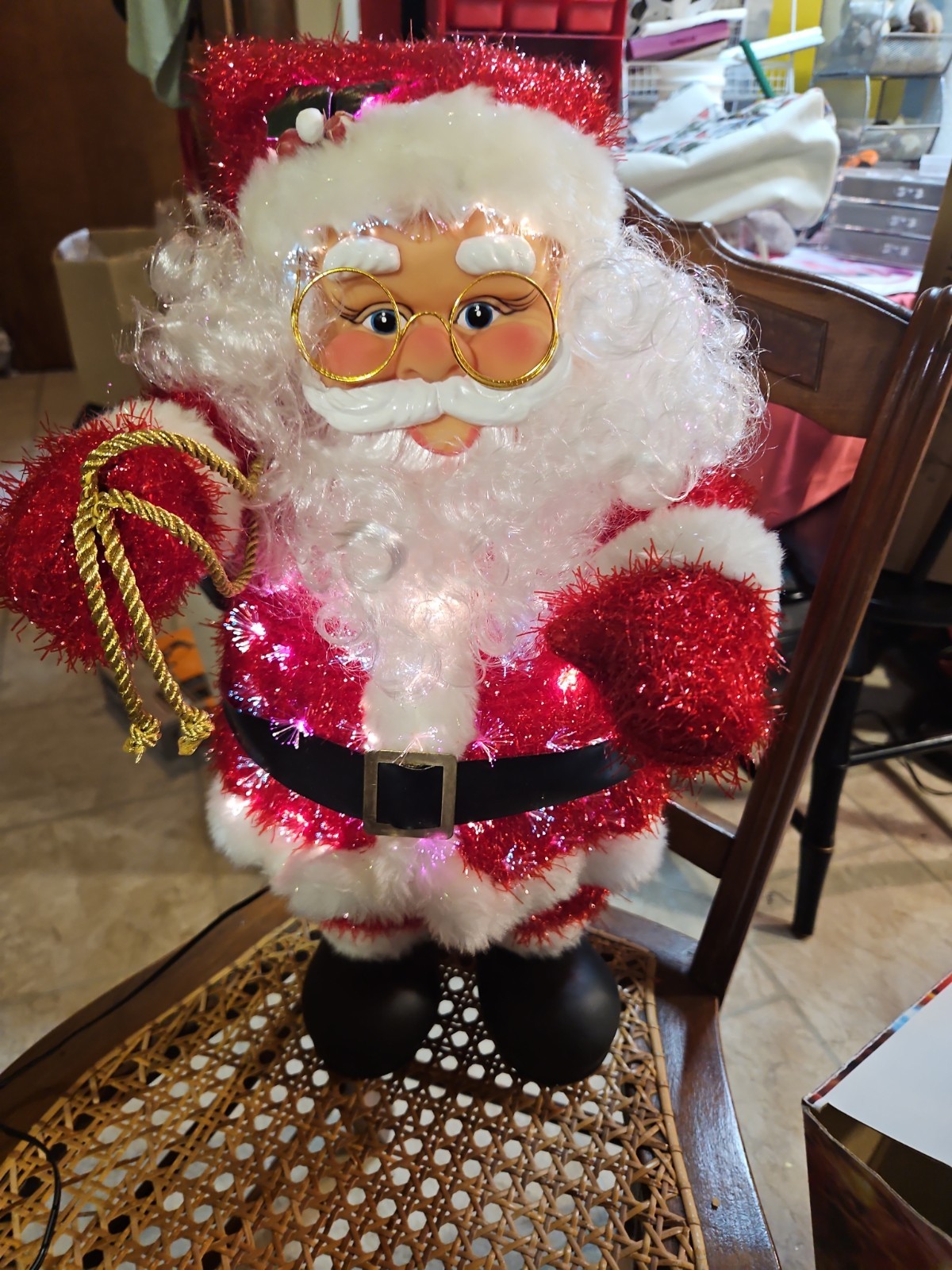 Vintage Kirkland’s Holiday Lites 18 in fiber optic animated musical Santa Claus