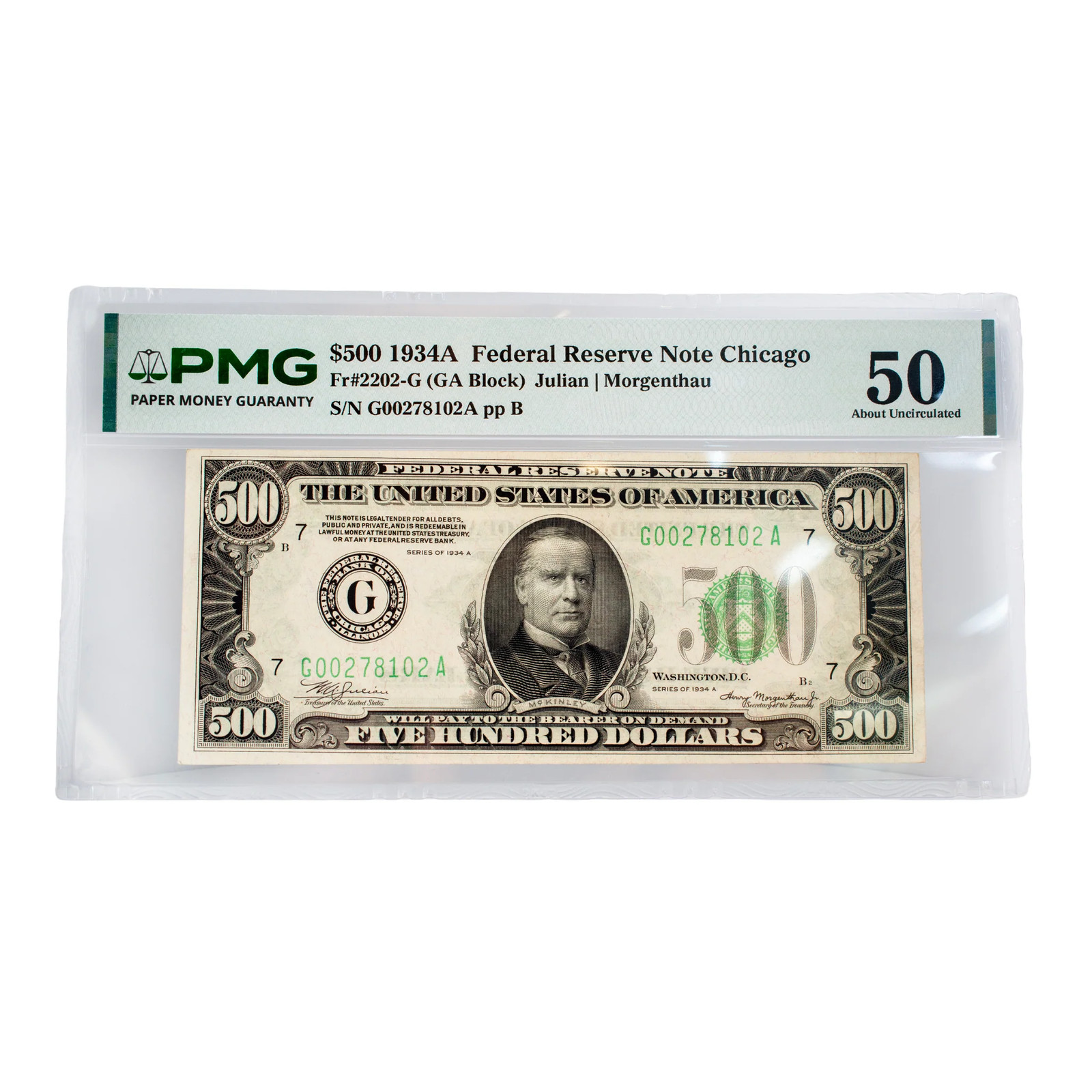 1934A Pmg 50 Chicago $500 Federal Reserve Paper Collectible Note