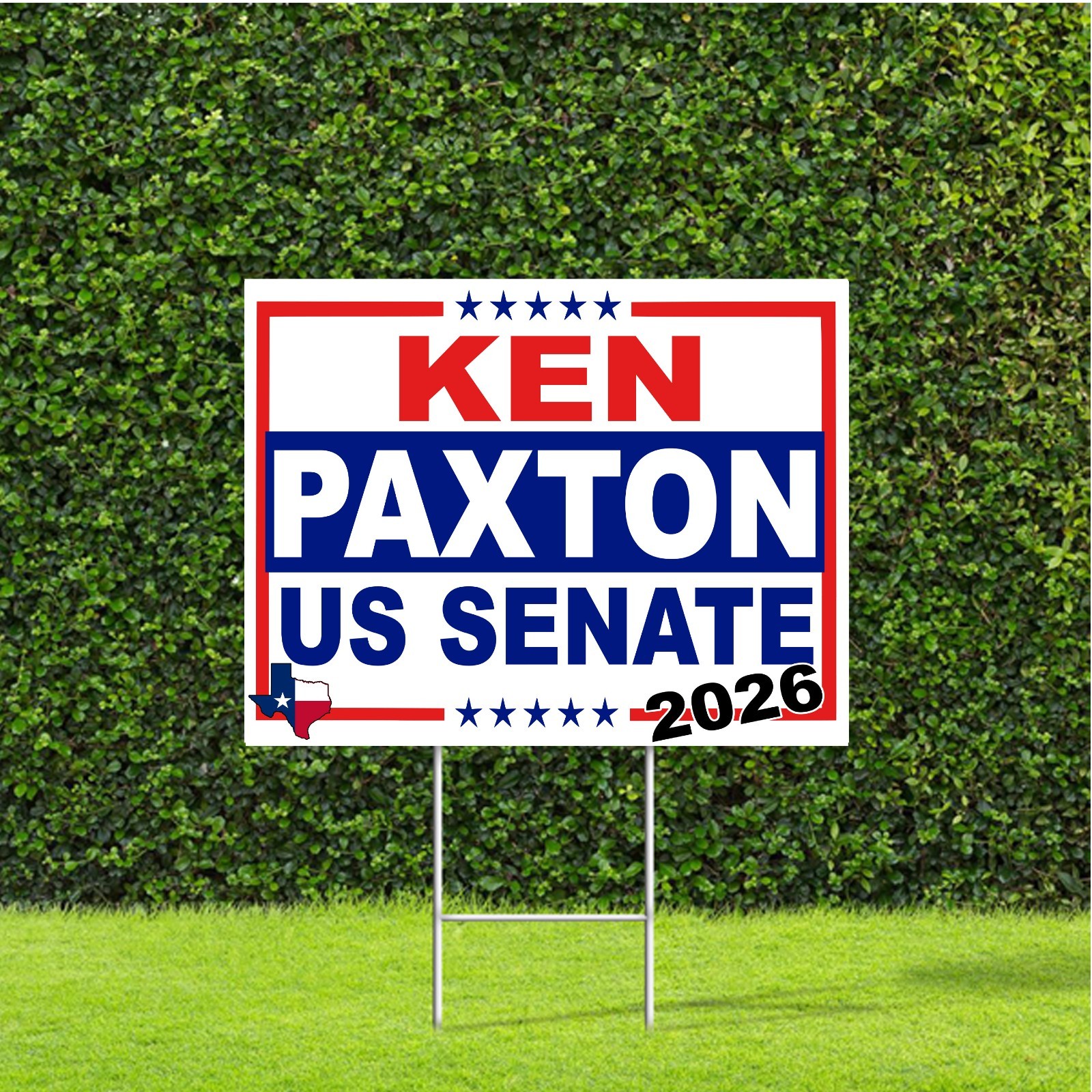 Ken Paxton US Senate 2026 Texas Race Election Red White & Blue Yard Sign