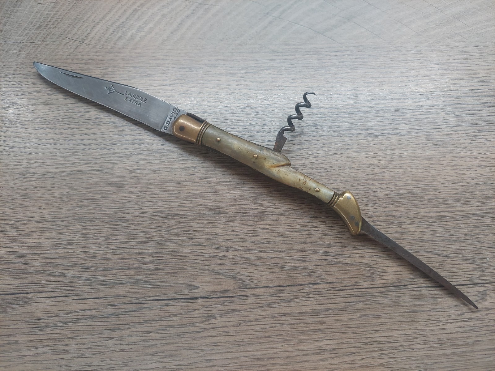 VTG RARE French Laguiole G. David Extra 440 Arbalete Pocket Knife Corkscrew Awl