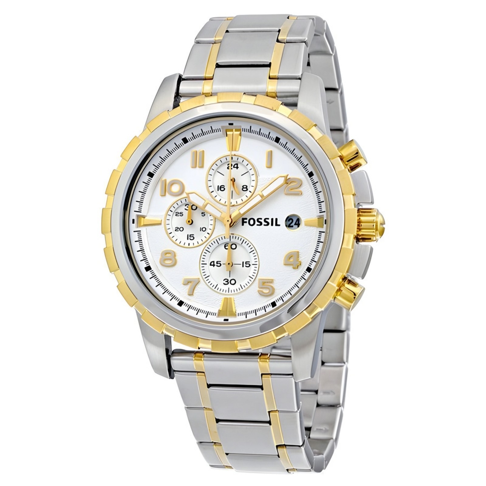 Fossil Dean Chronograph Men's Watch FS4795IE Silver Dial Gold-Tone Accents