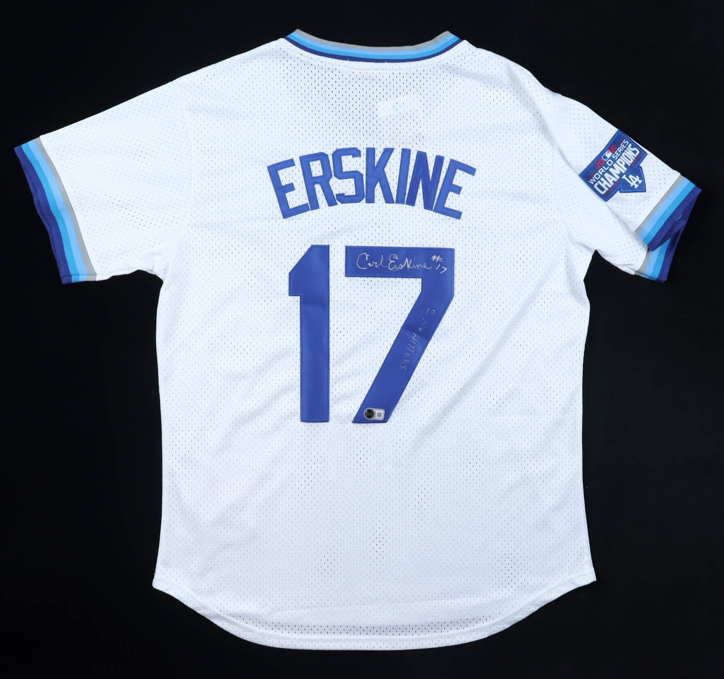 Carl Erskine 2xSigned Brooklyn Dodgers Jersey (Beckett) 1955 World Champ Pitcher
