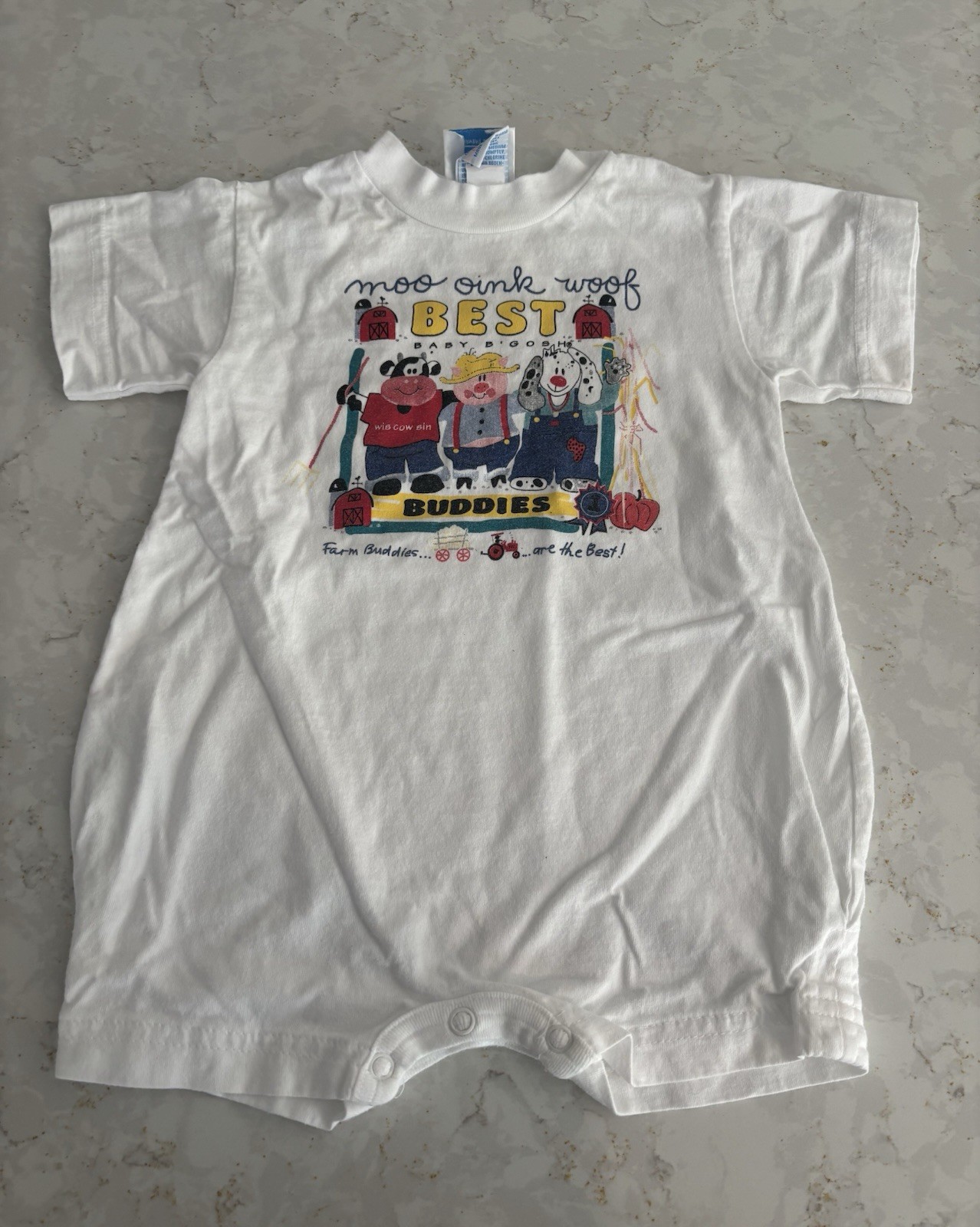 Vintage Baby B’gosh Farm Buddies Romper 12M Made USA Cow Pig Dog OshKosh