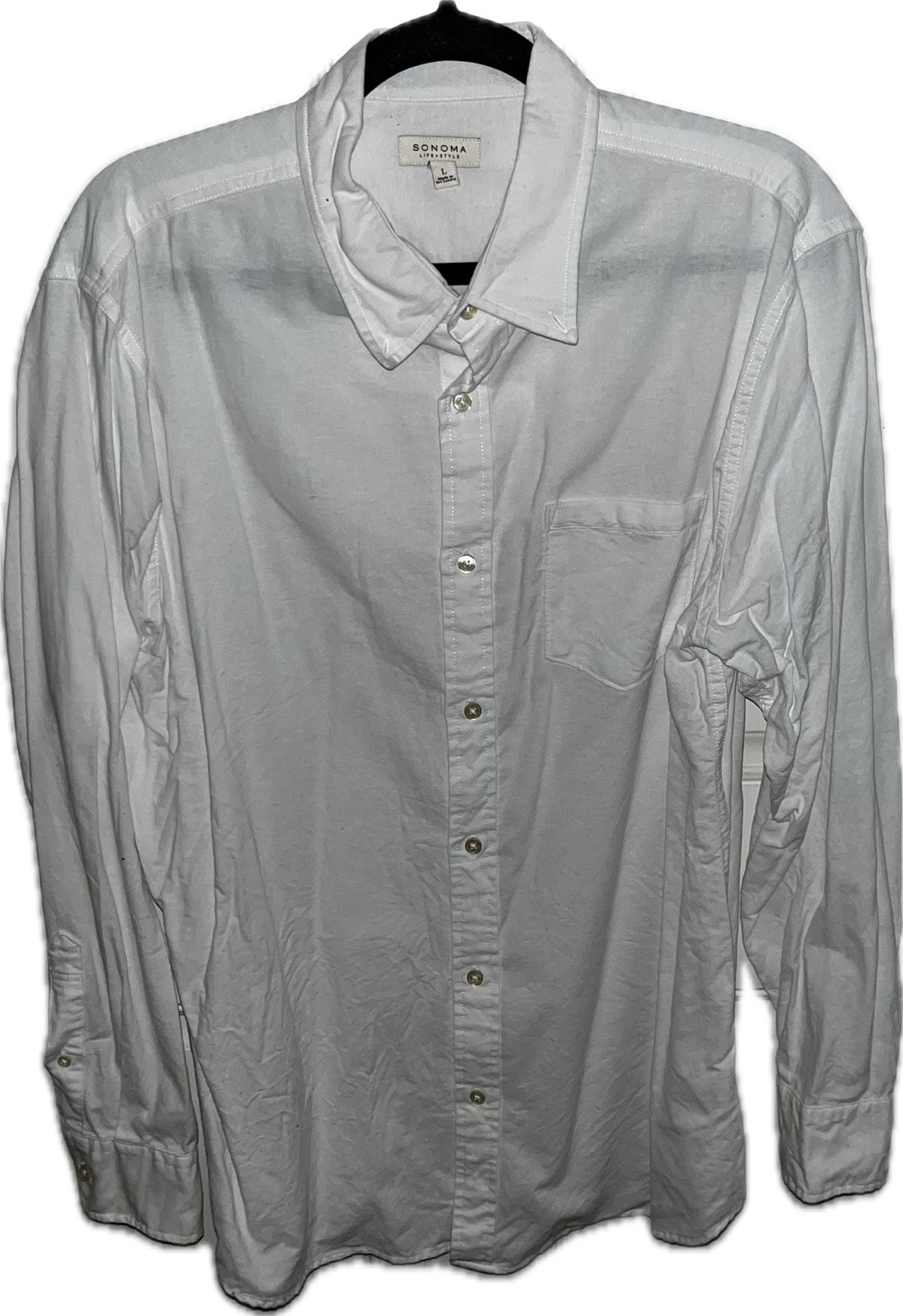 Sonoma Life + Style Button-Down Shirt Size L White Long Sleeve Pocket