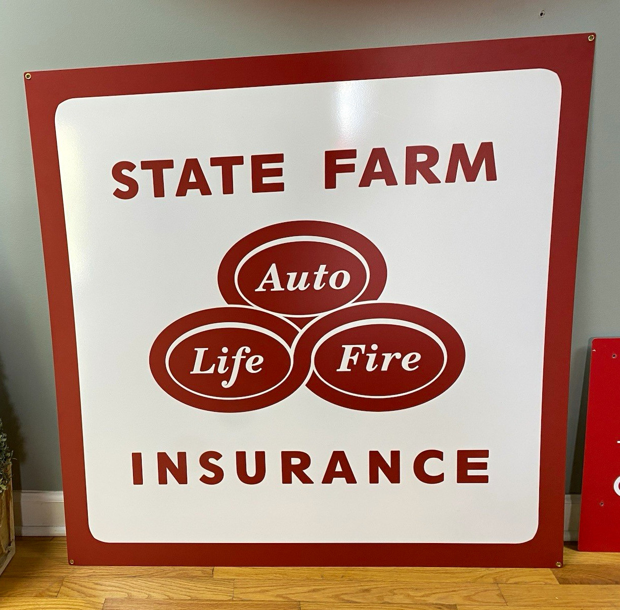 State Farm Insurance Auto Life Fire Red & White Original Advertising Sign