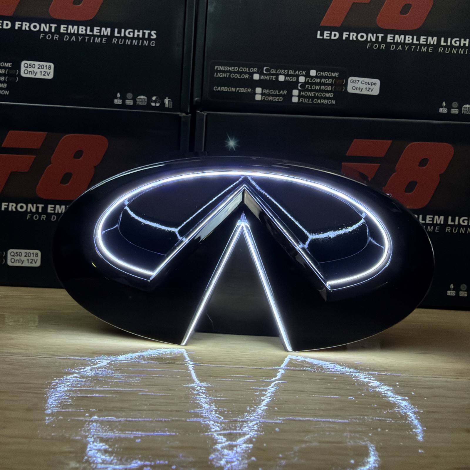 🟢2010-2013 INFINITI G37 BLACK Led Emblem white led NEW GLOSS BLACK SEDAN🟢