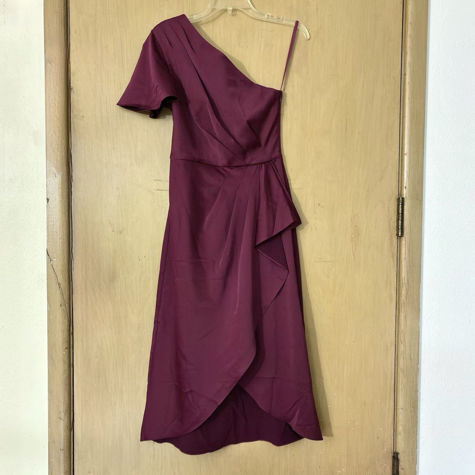 Ted Baker London Burgundy One Shoulder Asymmetric Satin Midi Dress Ted Baker London Burgundy One Shoulder Asymmetric Satin Midi Dress