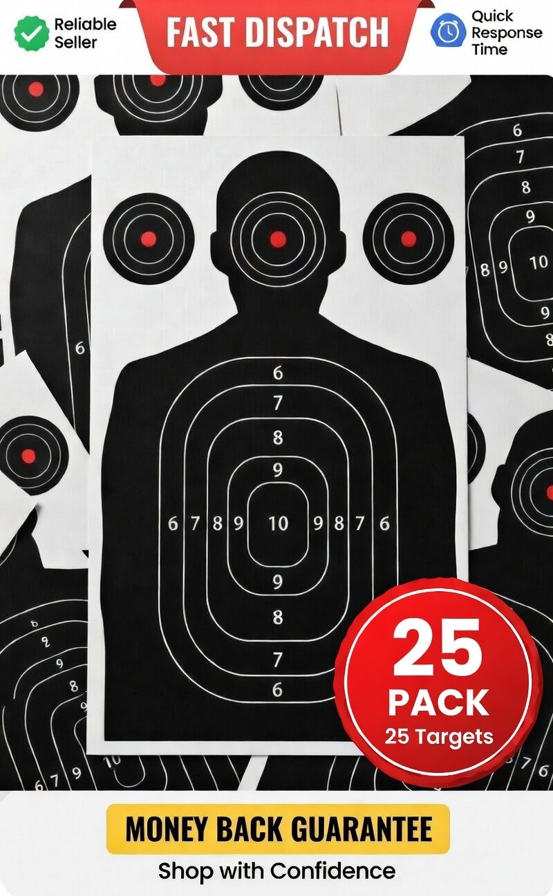 25 Paper Shooting Targets Gun Range Pistol Rifle Bulk Pack Silhouette 12x18