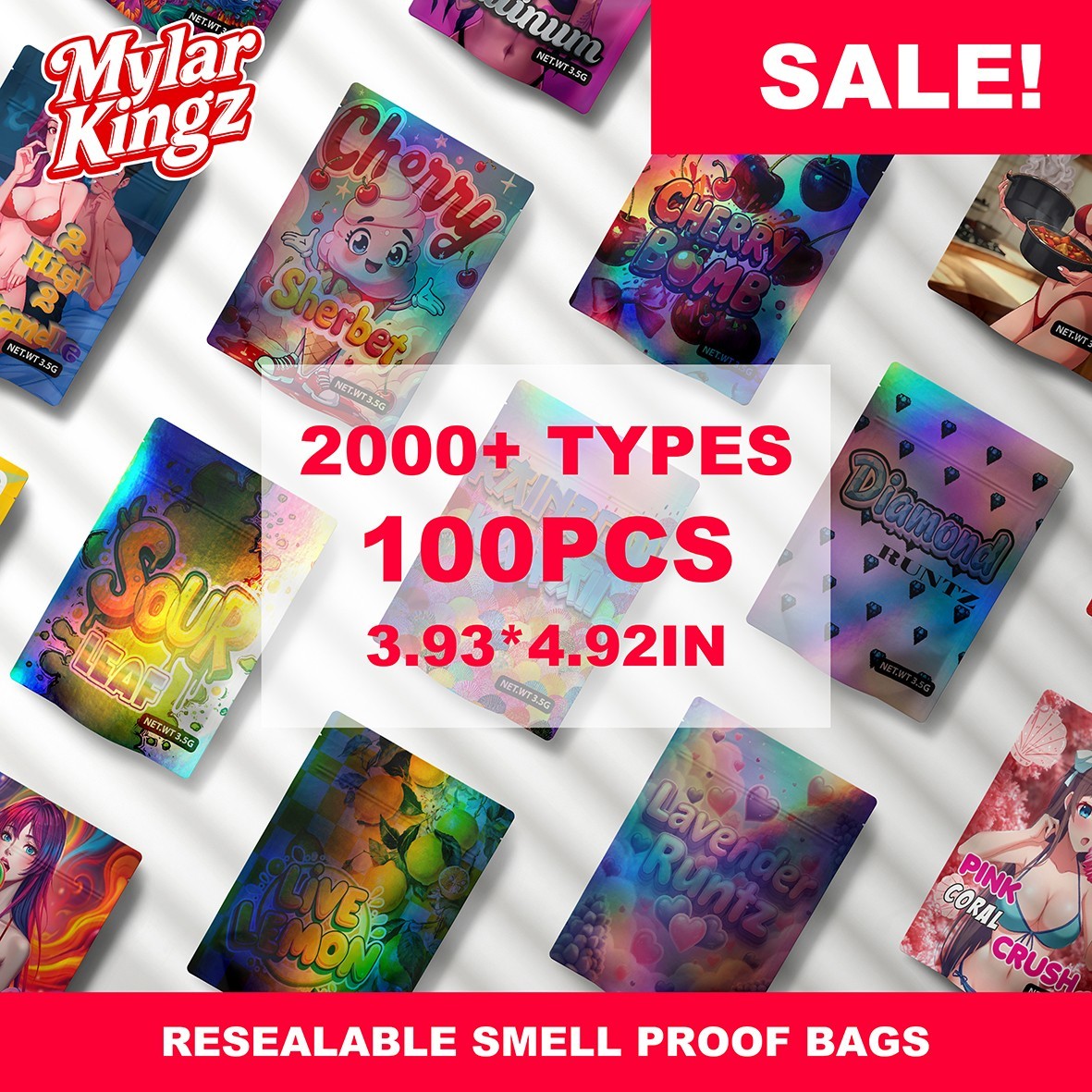 Mylar bags Design Set  3.5gram | 100pcs FOR EACH package IN 1(ONE) RANDOM DESIGN