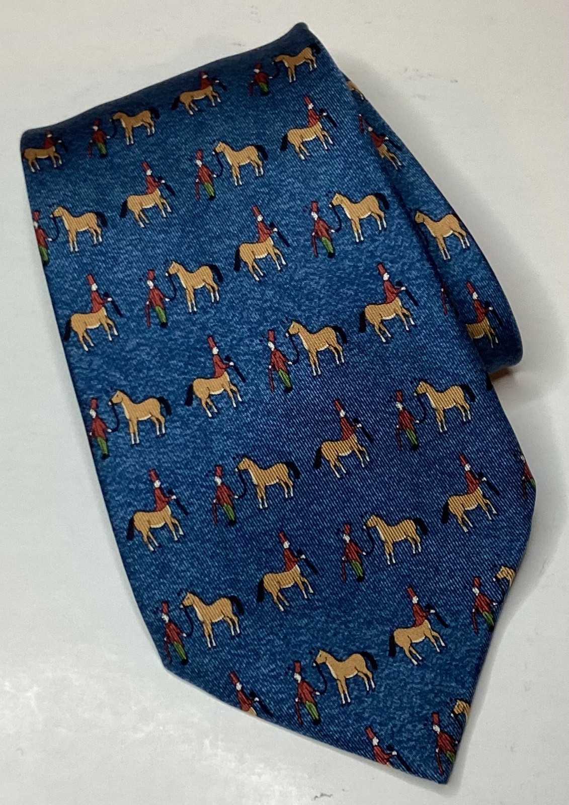 VTG HERMES PARIS 7858 UA 100% SILK BLUE CENTAURS PATTERN SILK NECKTIE- FRANCE