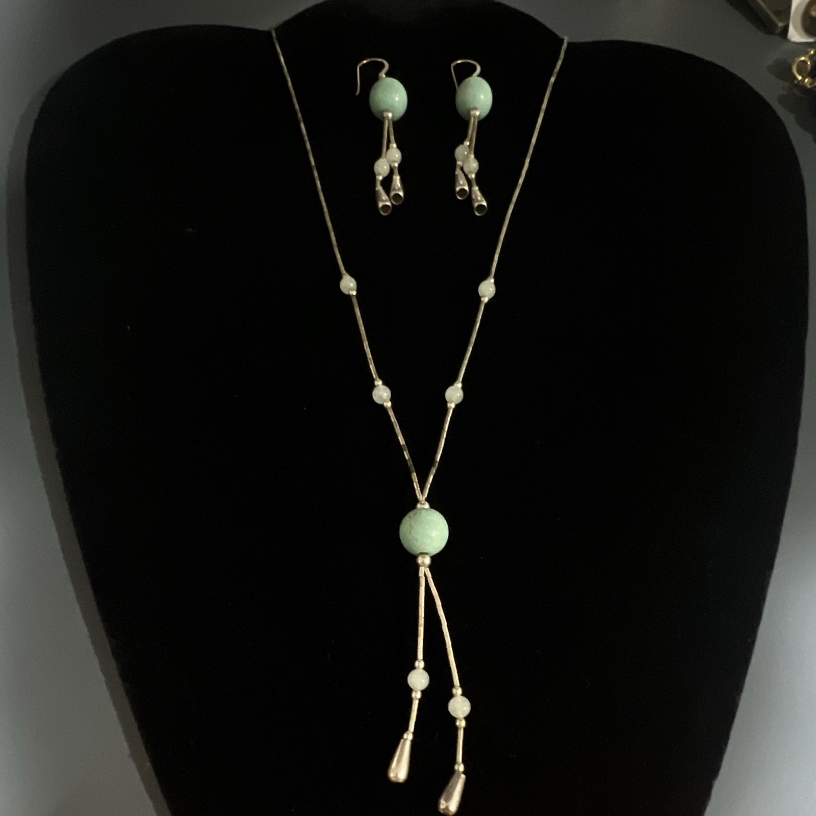 Vintage liquid silver Navajo Turquoise Heishi Necklace W Matching Earrings. Vintage liquid silver Navajo Turquoise Heishi Necklace W Matching Earrings.