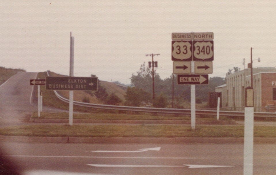 1970s Elkton Virginia US Route 33 340 Highway Signs Business District Road
